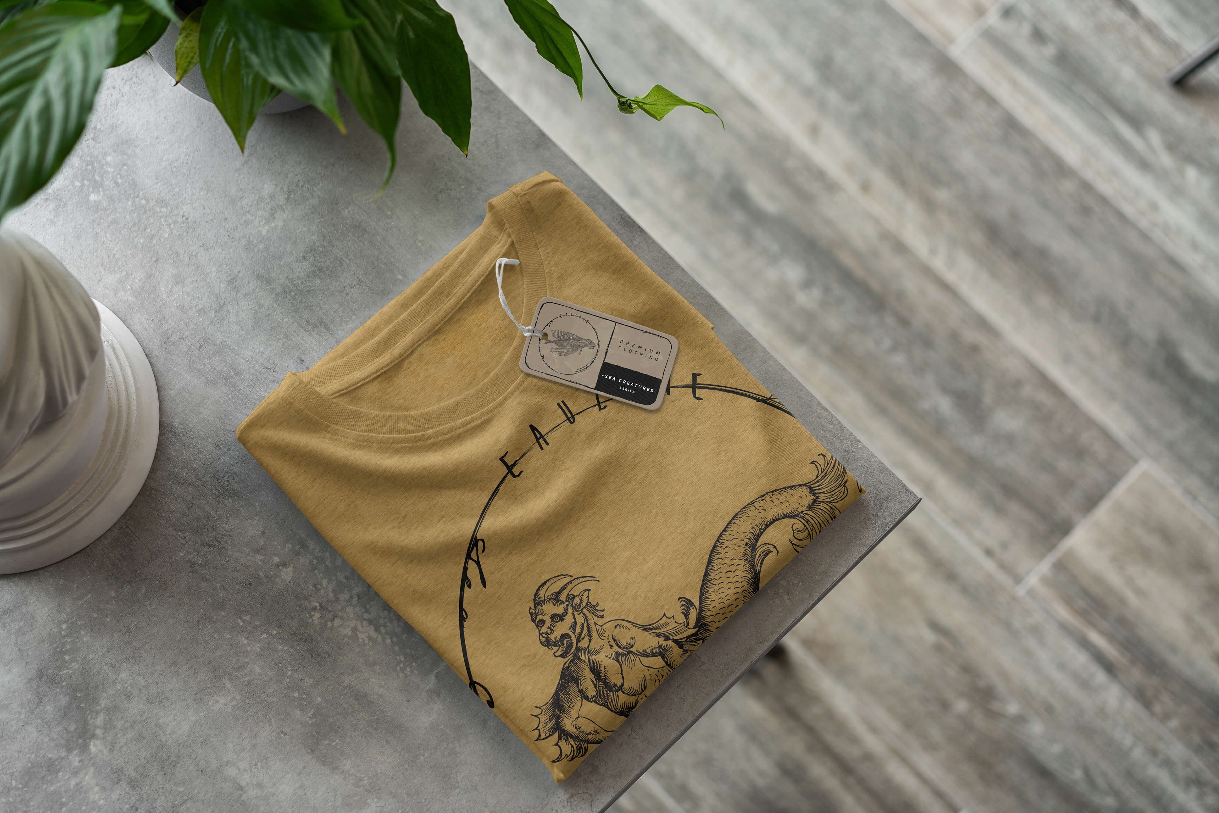 Sinus Art T-Shirt T-Shirt feine Sea Gold - 078 Creatures, Sea Schnitt Struktur / sportlicher Tiefsee Serie: Fische Antique und