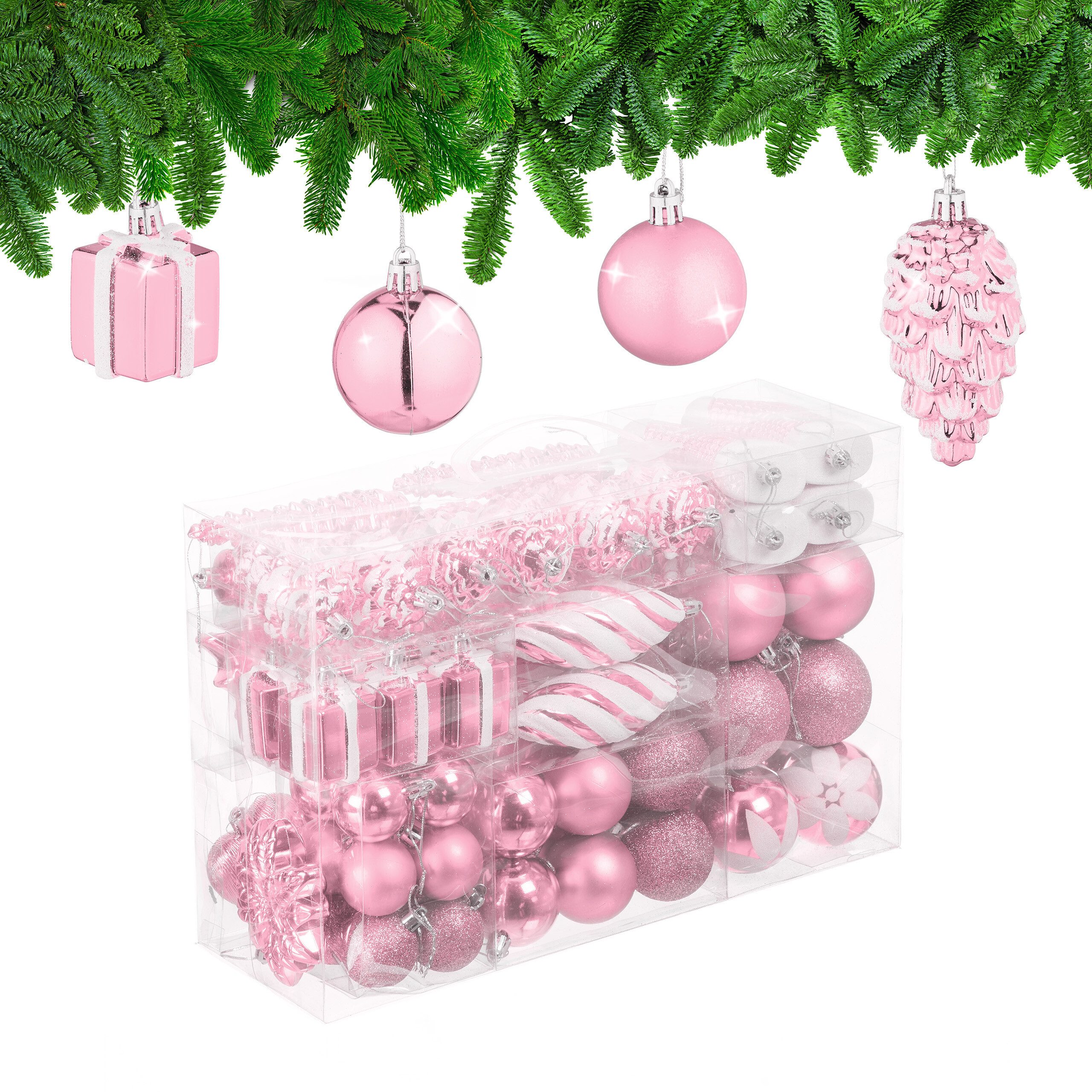 relaxdays Weihnachtsbaumkugel Weihnachtskugeln im 72er Set (72 St), Rosa