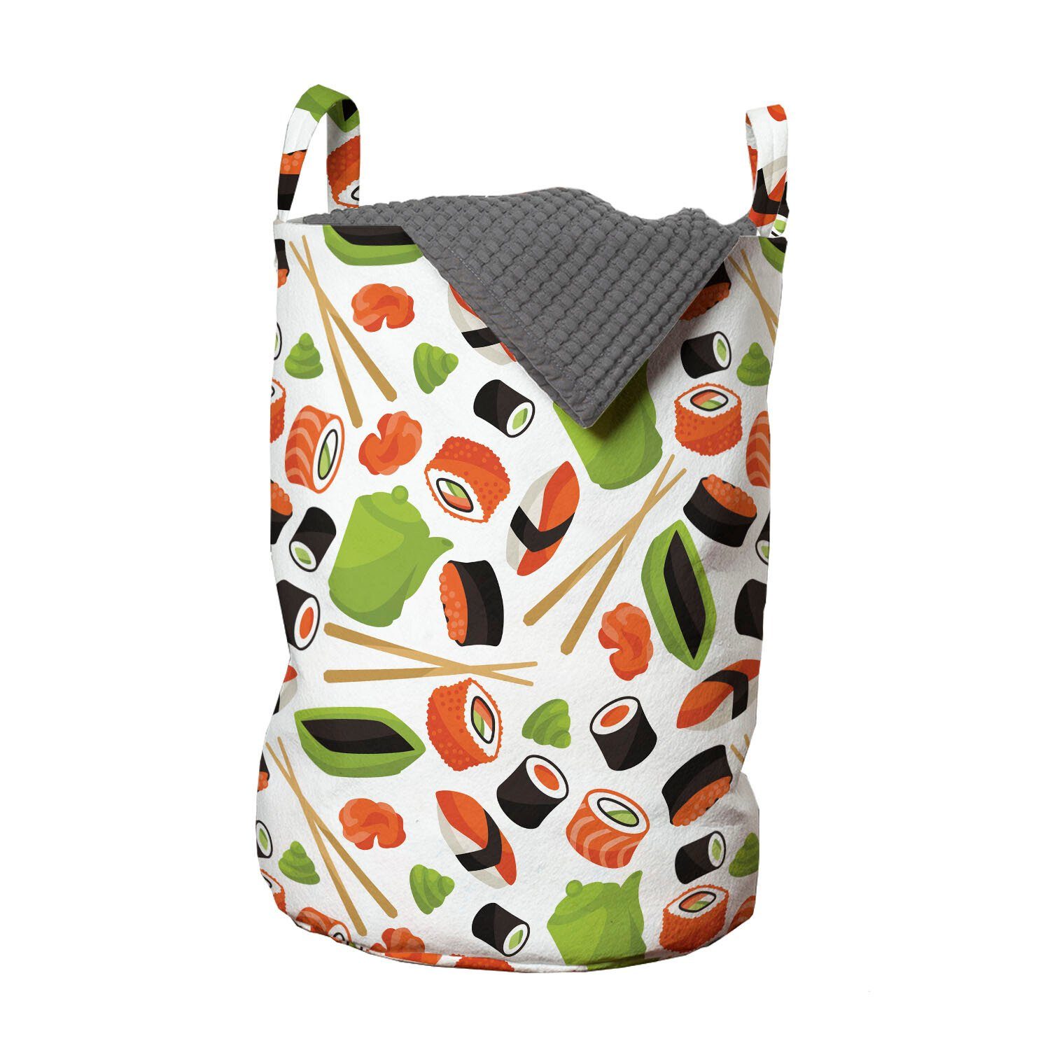 Abakuhaus Wäschesäckchen Wäschekorb mit Griffen Kordelzugverschluss für Waschsalons, Wasabi Küche Muster