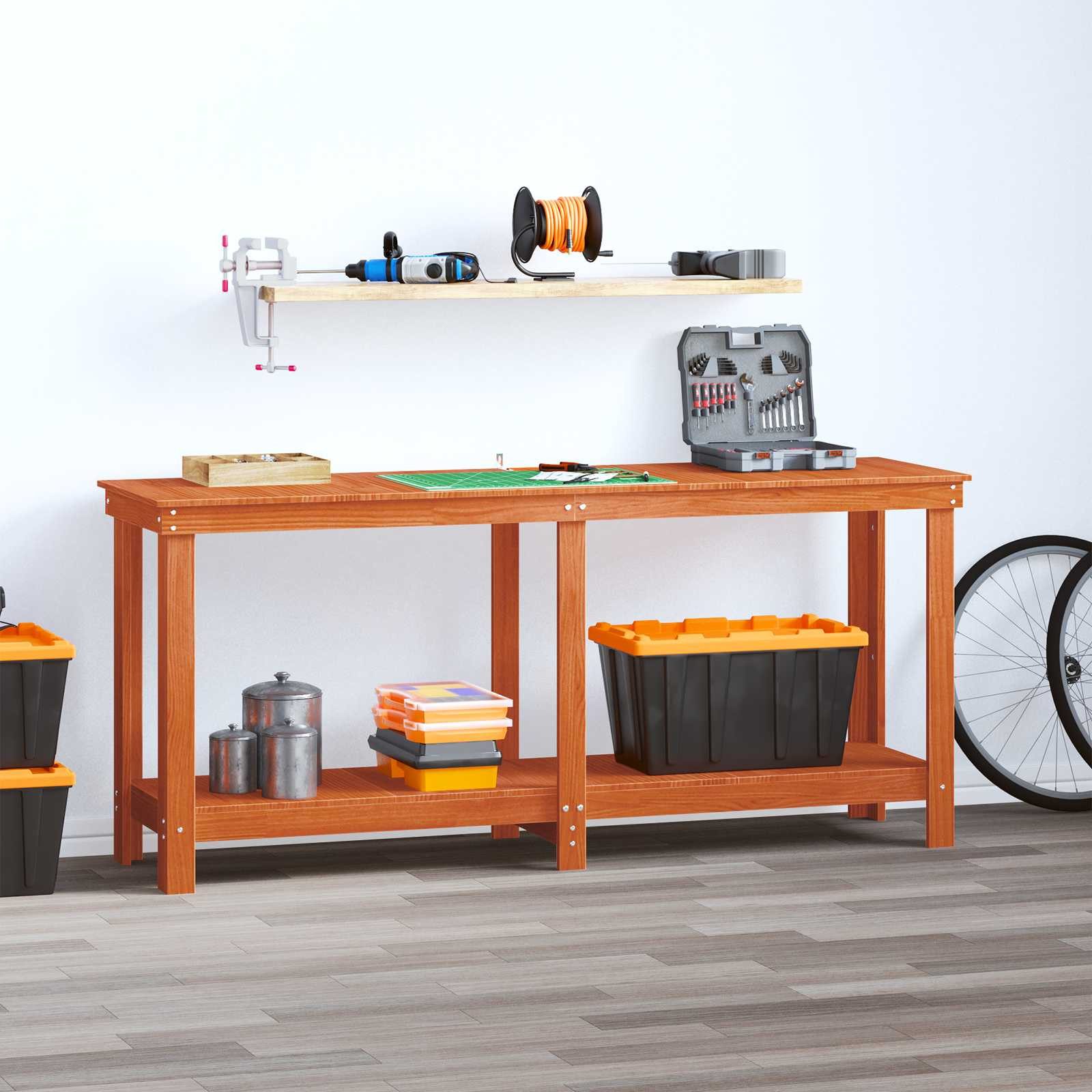 vidaXL Werkbank Werkbank Wachsbraun 180 x 50 x 80 cm Massives Kiefernholz, (1-tlg)