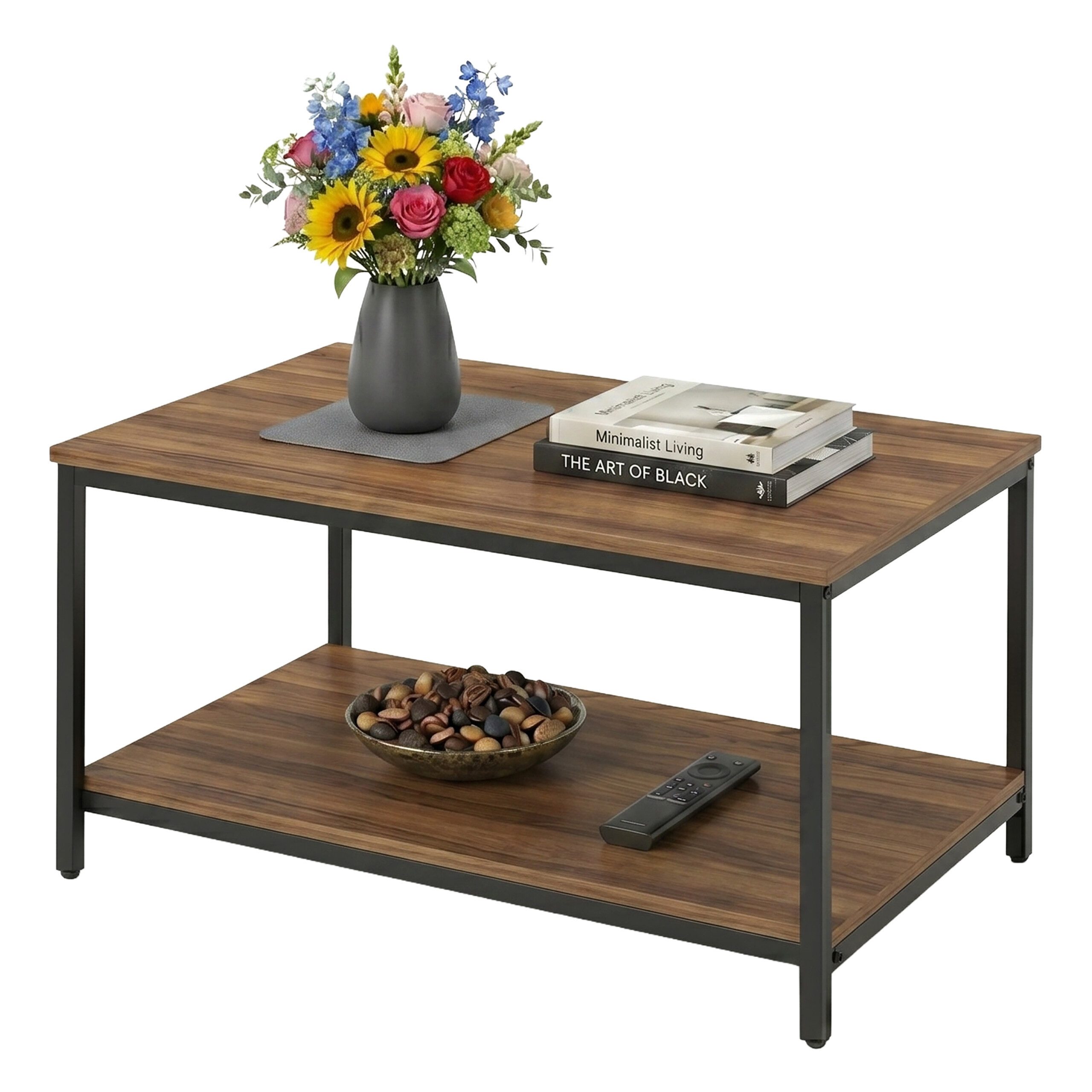 relaxdays Couchtisch mit Ablage Materialmix (1-St), dunkelbraun
