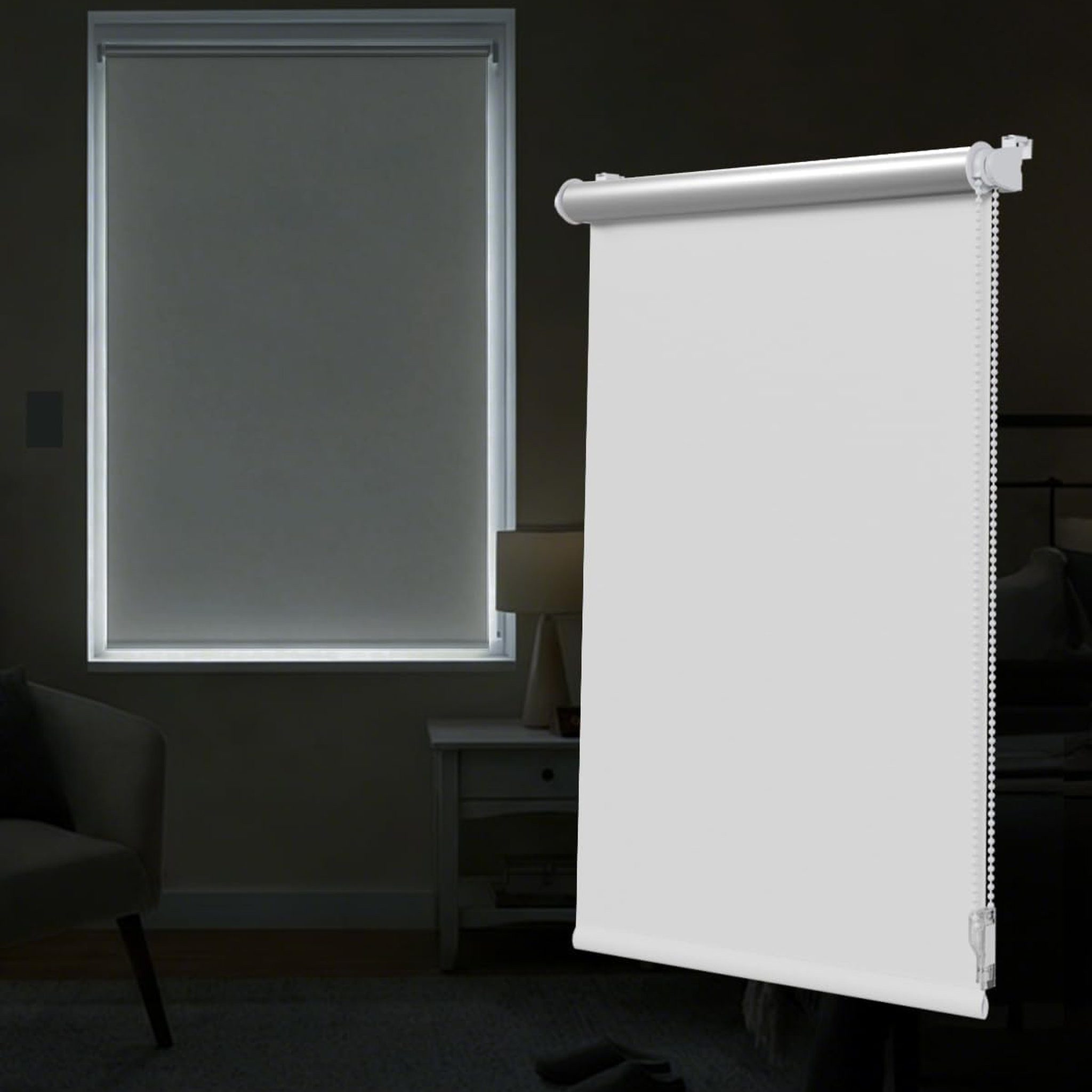 Verdunklungsrollo Klemmfix Tenebra Verdunkelungsrollo-Thermorollo, 90 x 220 cm, weiß, Victoria M., blickdicht, ohne Bohren, in Führungsschienen, Klemmfix, Thermo – Isolierung, Mit Magnet