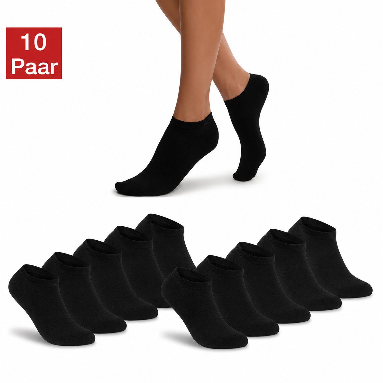 NERS Kurzsocken 10 und 20 Paar Damen & Herren aus Baumwolle, Komfortbund, atmungsaktiv (Packung, 10-Paar, 10) Sneakersocken mit verstärkter Ferse, ohne Gummidruck