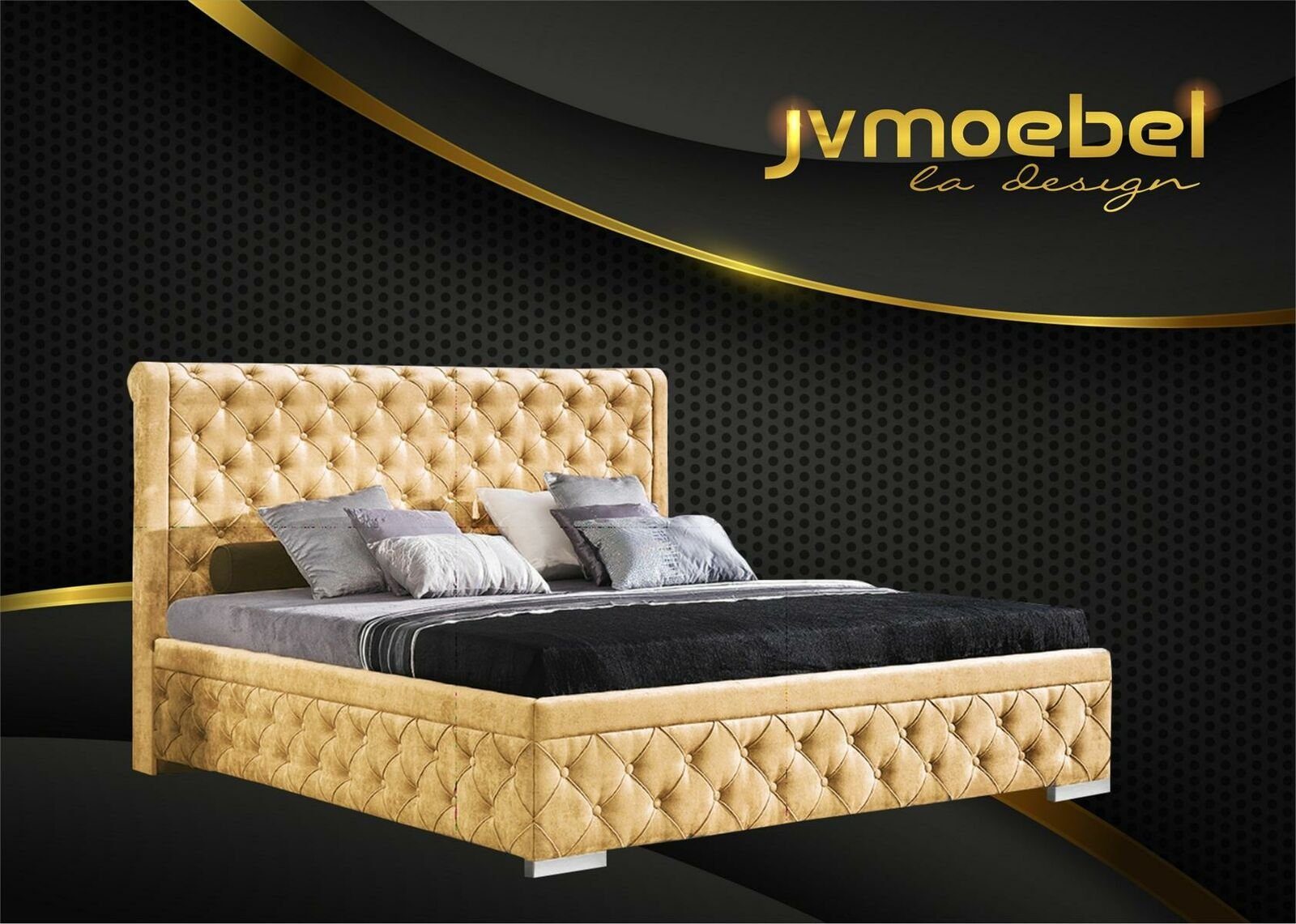JVmoebel Bett, Bettgestell Stoff Möbel Luxus Betten Bett Textil Schlafzimmer Design Gold
