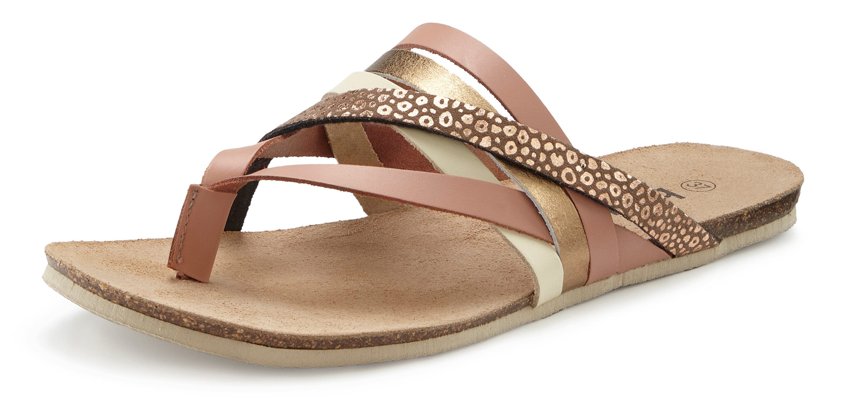 Beachtime by Lascana Pantolette, Mule, Sommerschuh, Sandale, offener Schuh, Zehentrenner aus Leder mit raffinierten Riemchen