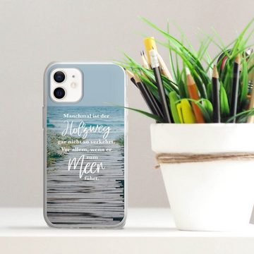 DeinDesign Handyhülle Strand Motivation Spruch Holzweg, Apple iPhone 12 mini Silikon Hülle Bumper Case Handy Schutzhülle