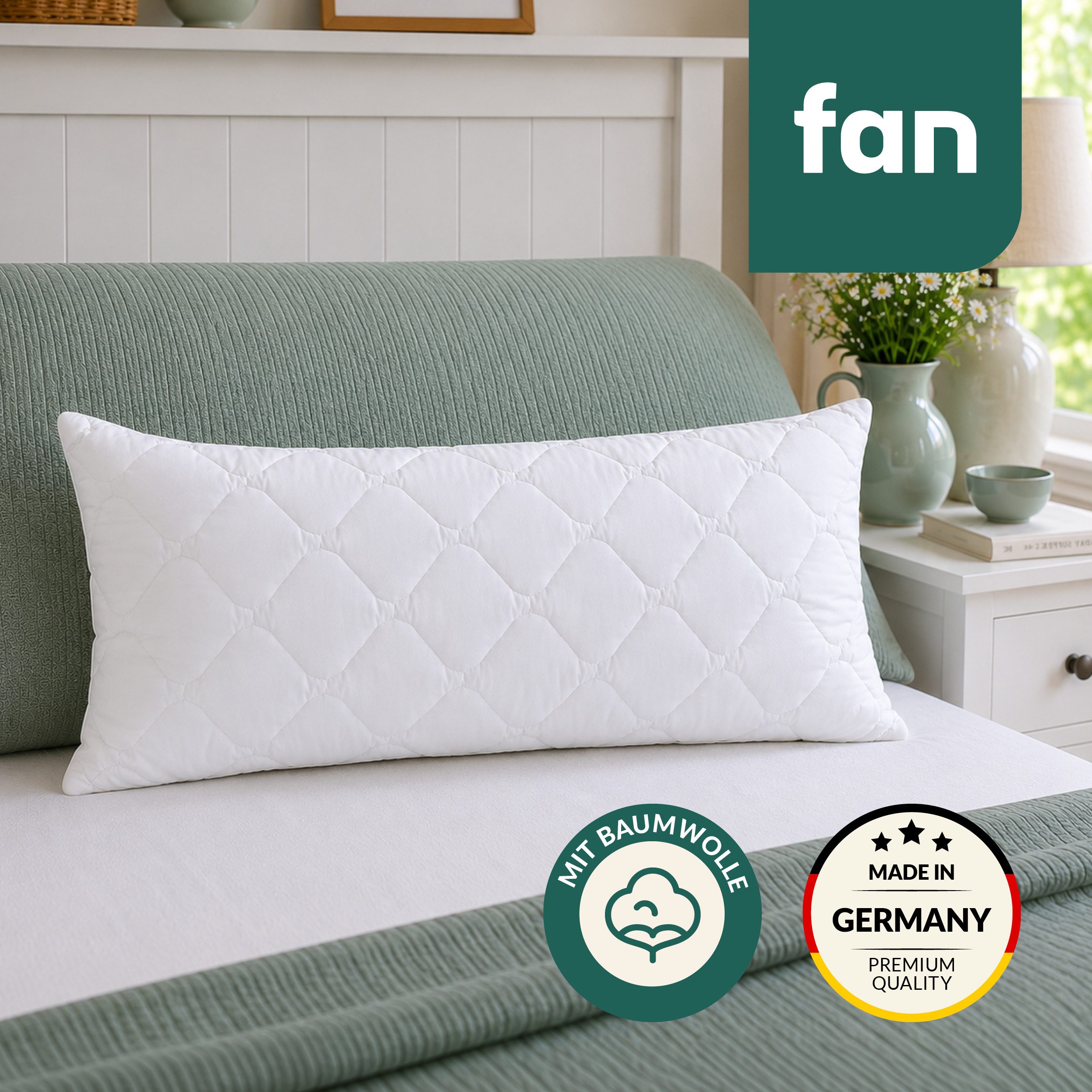 fan Microfaserkissen Kansas, mit Baumwollbezug und Reißverschluss, Füllung: 100% Microfaser, Bezug: 100% Baumwolle, in 40x80 oder 80x80 cm, Kopfkissen aus Microfaser, Made in Germany