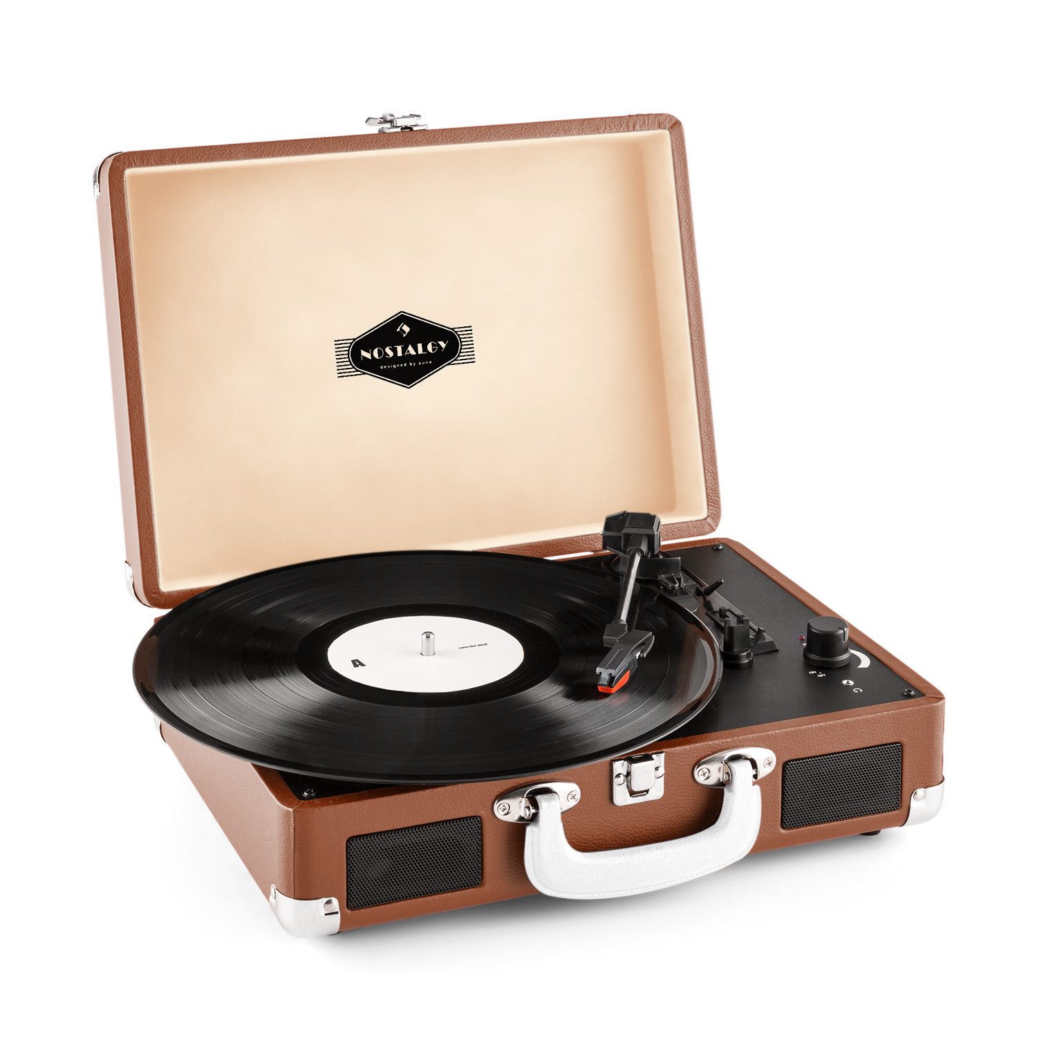 Auna Peggy Sue Plattenspieler (Riemenantrieb, Schallplattenspieler Retro mit Lautsprecher Vinyl Plattenspieler)