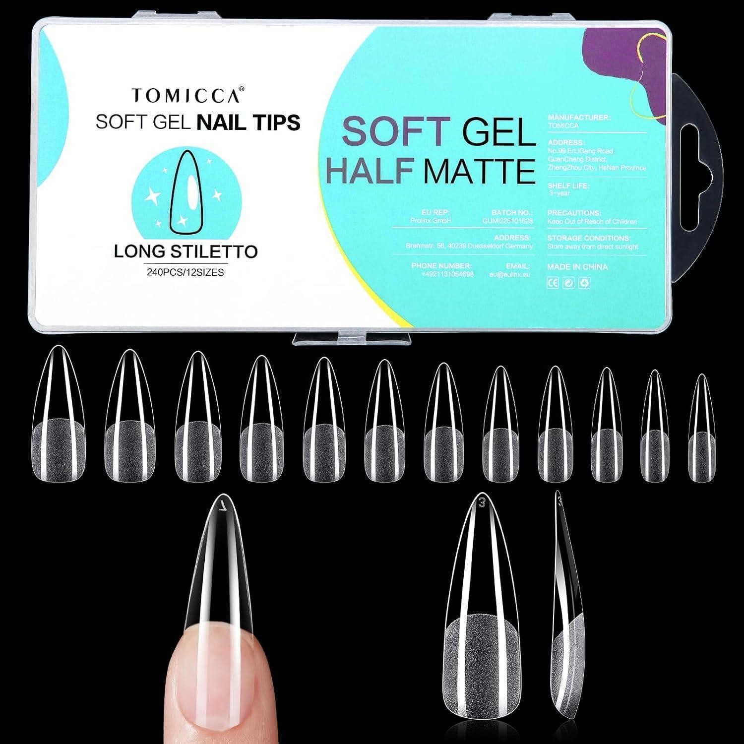 LuxusKollektion Kunstfingernägel Nageltips Stiletto Long Fullcover Halbmatt 10. Long-Stiletto 240