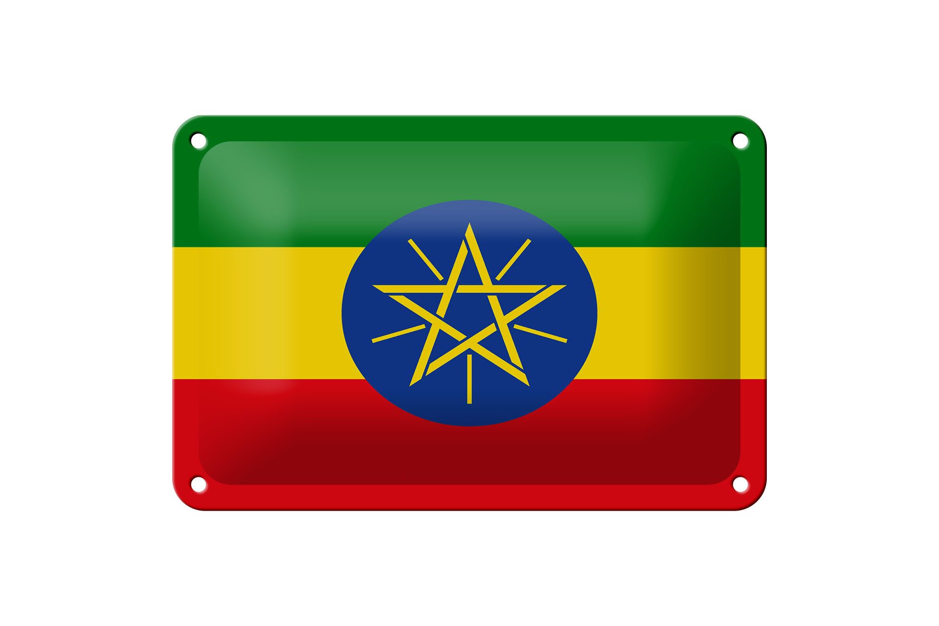 Femer GmbH Metallschild Flagge Äthiopiens 18x12cm Flag of Ethiopia, (1 St), gewölbte Oberfläche, abgerundete Ecken, umgeschlagene Kanten