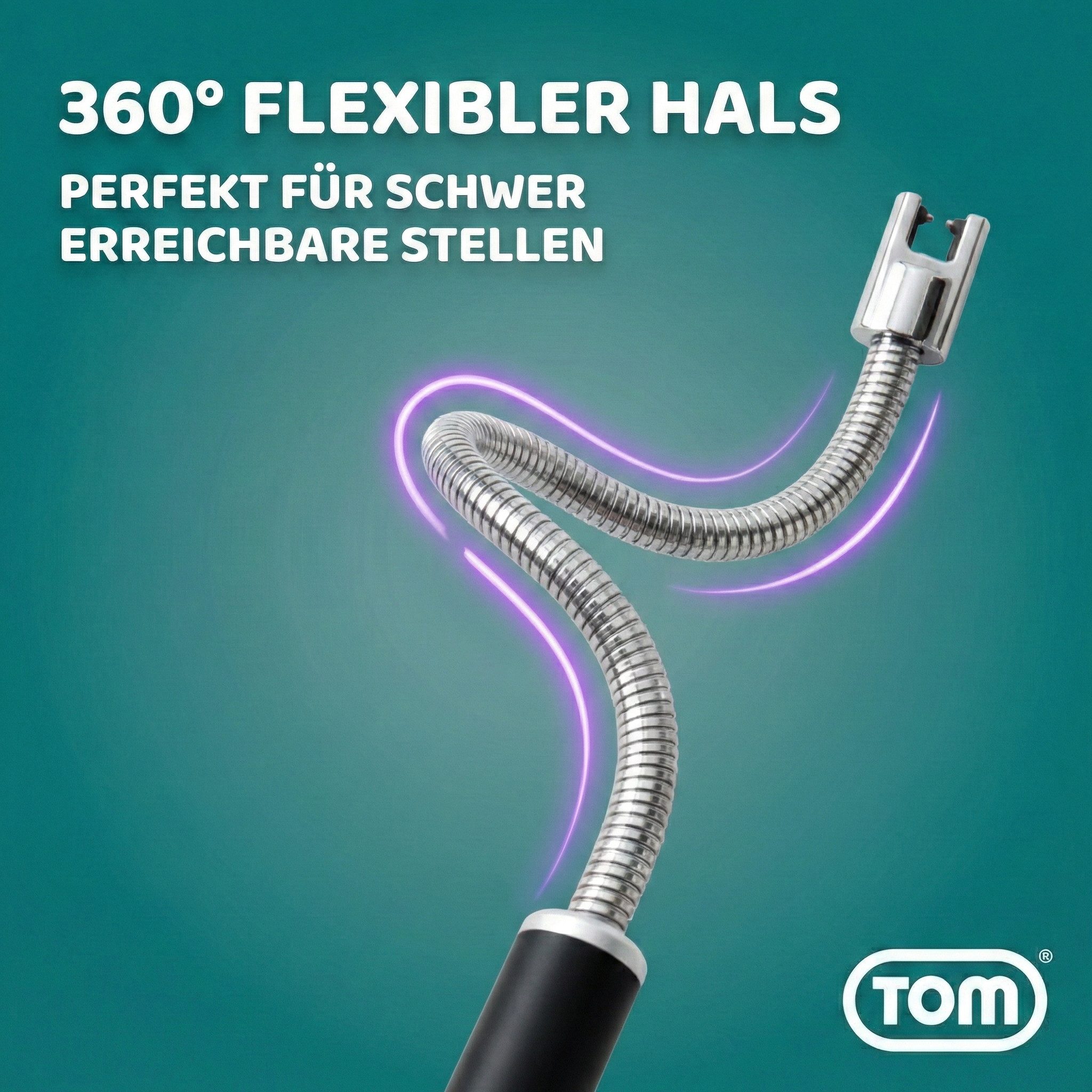 TOM Feuerzeug Lichtbogen Stabfeuerzeug, flexibler Stab, USB-Aufladbar mit Kabel, Aufladbar, windfestes Sturm Feuerzeug, Electic Lighter