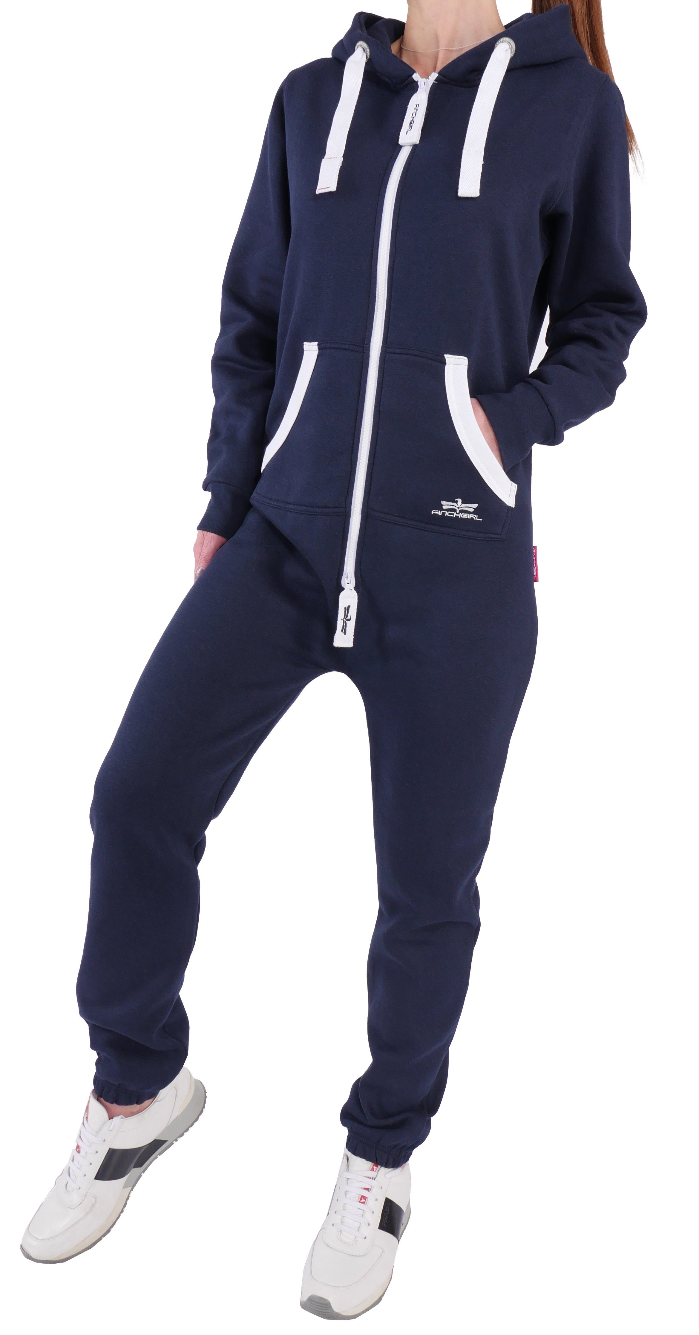 Overall Anzug Jogging Damen Jumpsuit Trainingsanzug Finchgirl Dunkelblau Jogger FG18R Jumpsuit