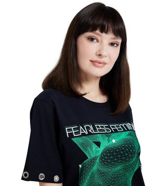 JEREMY MEEKS Rundhalsshirt JEREMY MEEKS Damen Oversized-Shirt Freizeit T-Shirt Marta Kurzarm-Shirt Schwarz/Grün