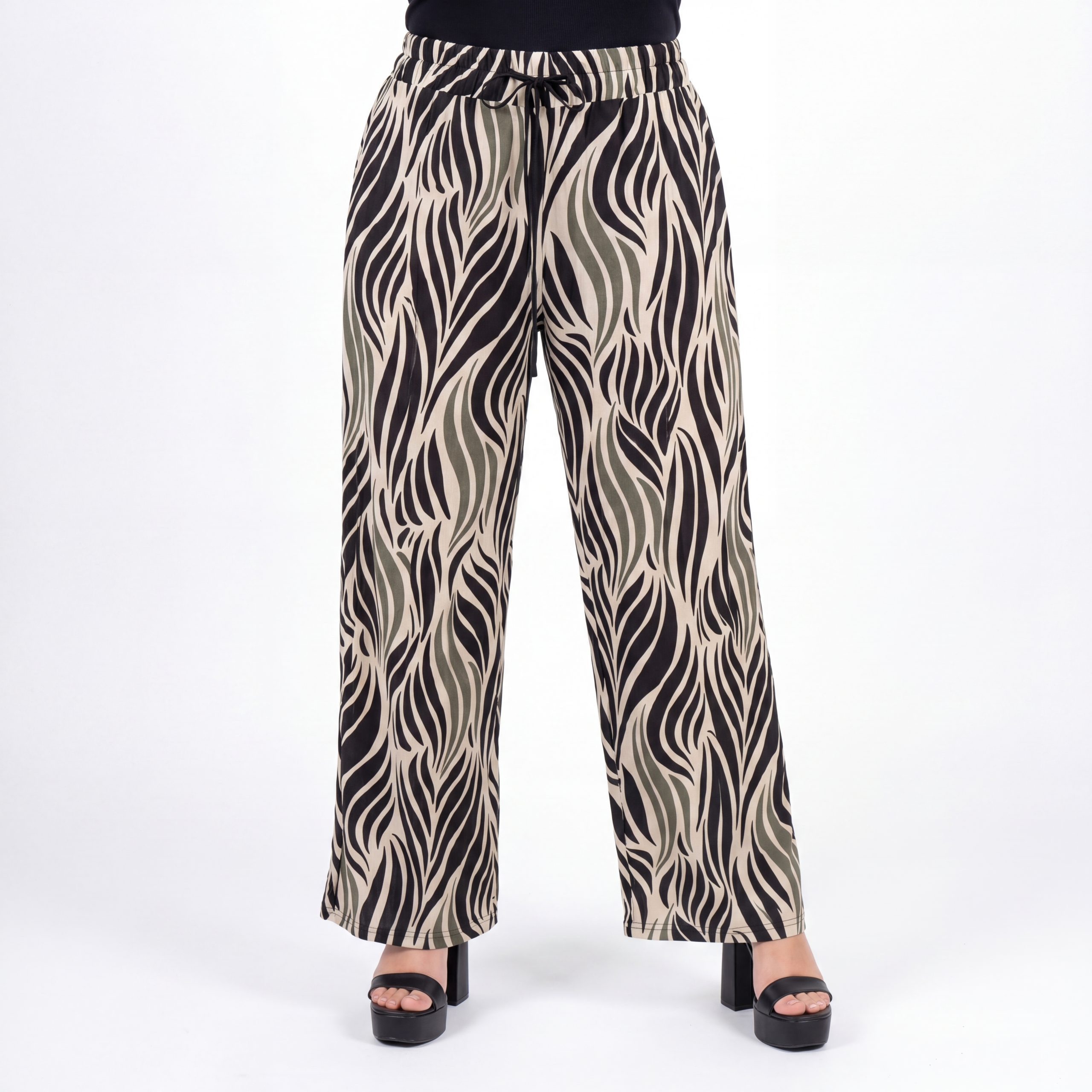 OriginalYou Palazzohose Damen Strandhose Allover Print Grün Schlupfhose Stretchbund Sommerhose One Size 36-44 passend für (36-40 relaxed, 40-44 regular)