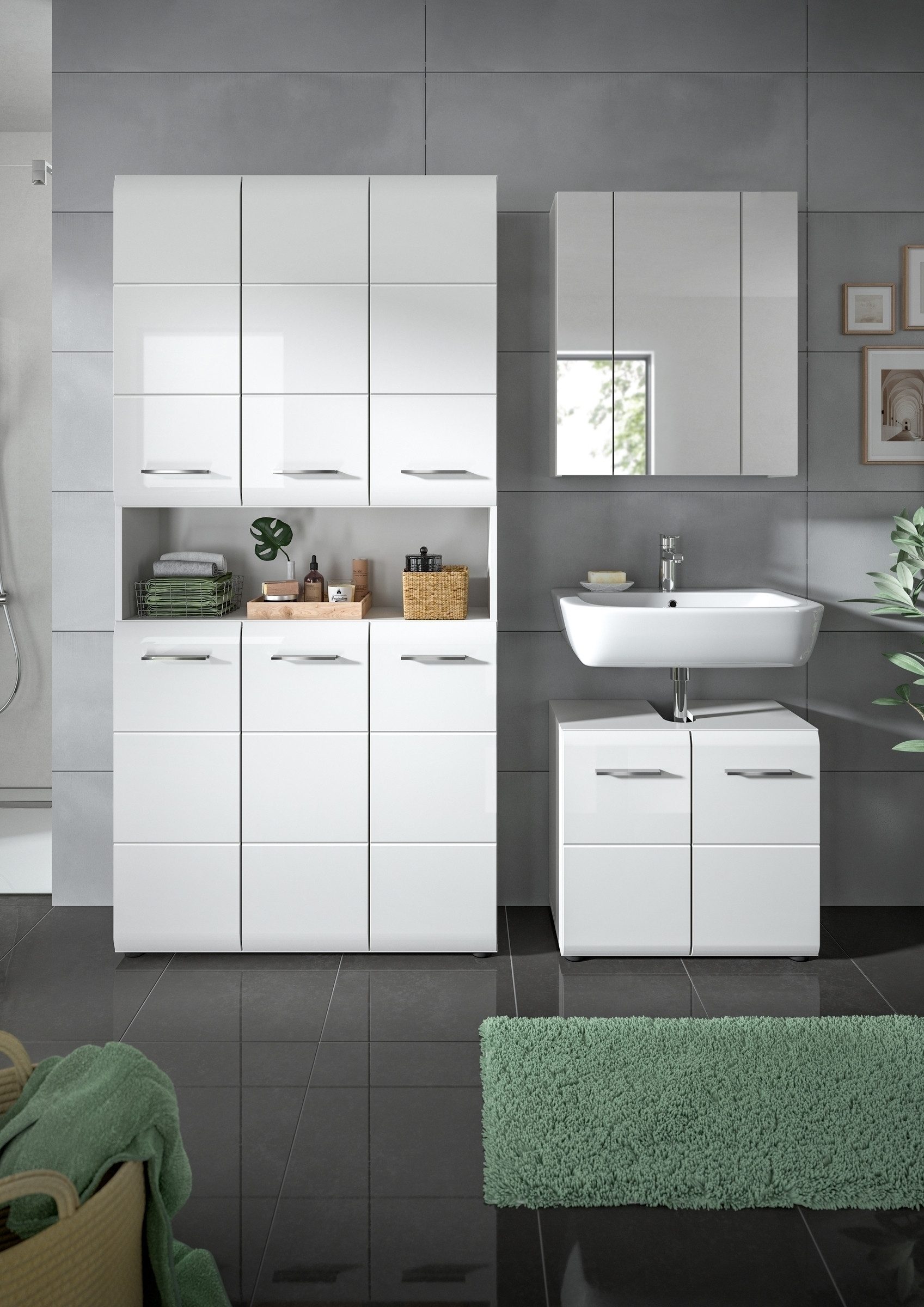 freiraum Badezimmer-Set Ice, in Weiß / Weiß Hochglanz - 165x185x30cm (BxHxT)