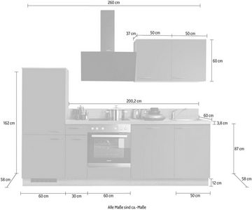 Kochstation Küchenzeile KS-Scafa, vormontiert, mit höhenverstellbaren Füßen, vormontiert, wahlweise mit E-Geräten, mit Soft-Close, Breite 260 cm