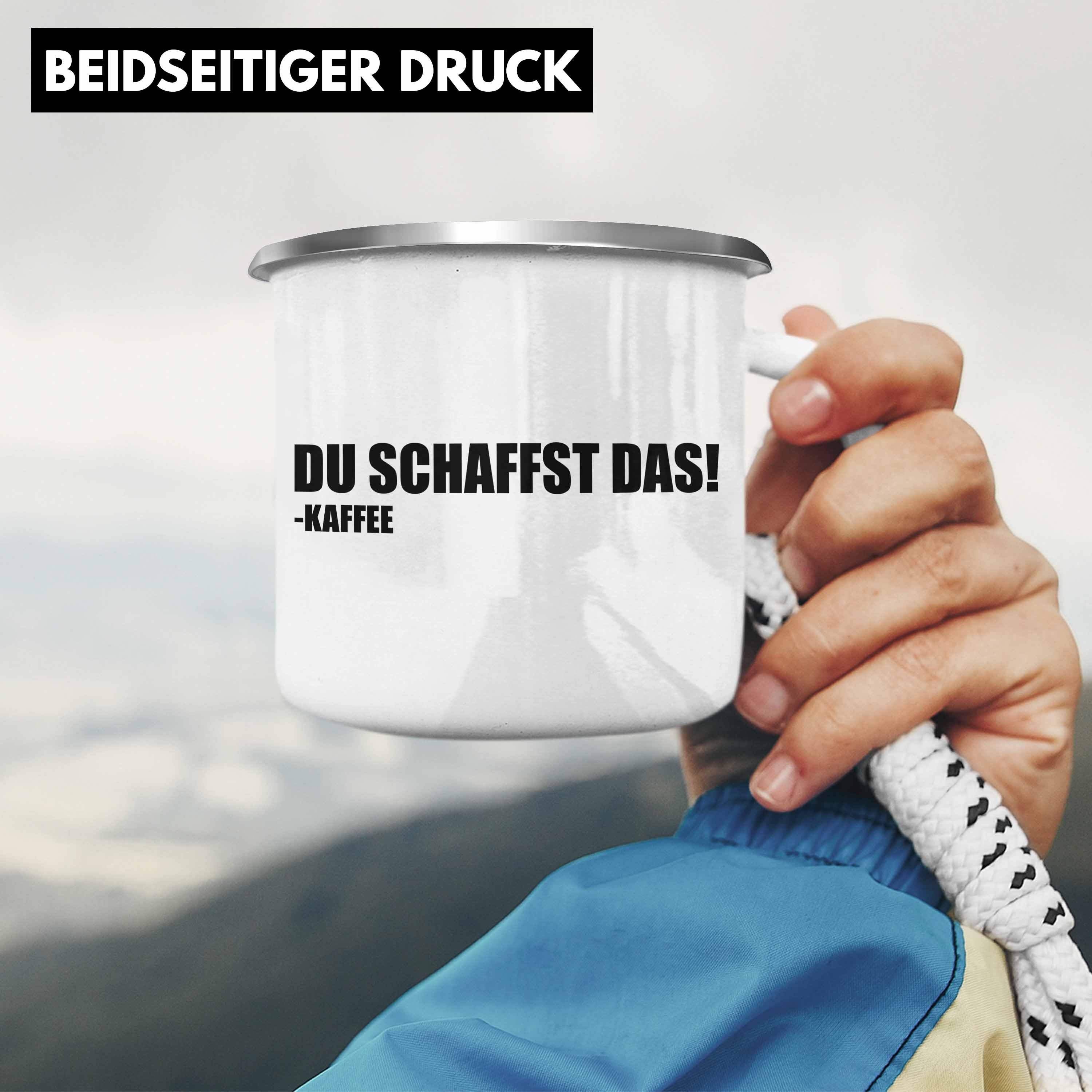 Büro Spruch Schaffst Thermotasse Emaille Du - Trendation Kaffeeliebhaber Das Trendation - Geschenk - Lustige Tasse Kaffee Sprüche Tasse KaffeeEmaille mit Witzige Silber