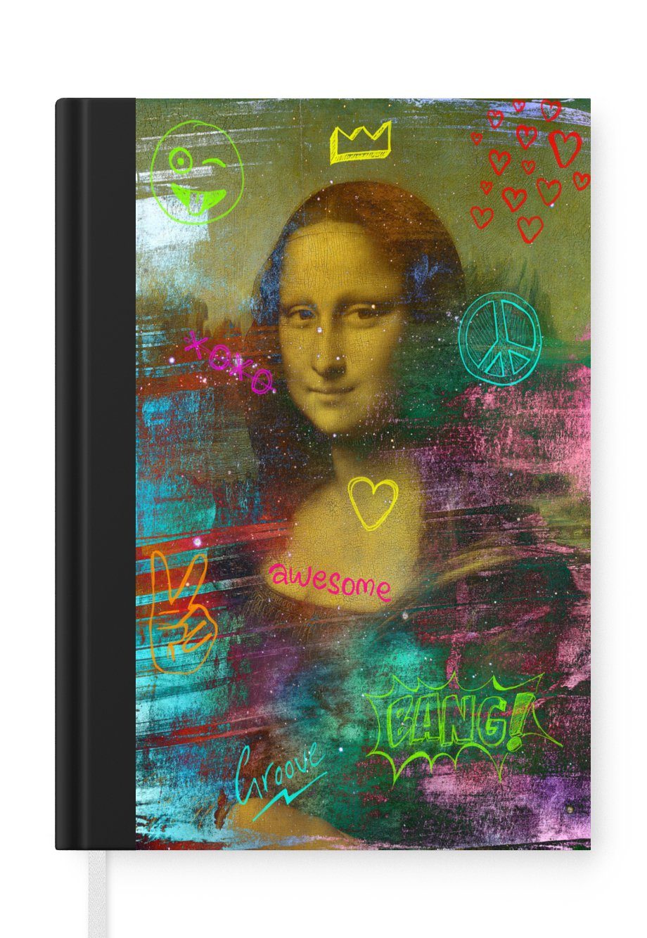 MuchoWow Notizbuch Mona Lisa - Leonardo da Vinci - Neon, Journal, Merkzettel, Tagebuch, Notizheft, A5, 98 Seiten, Haushaltsbuch