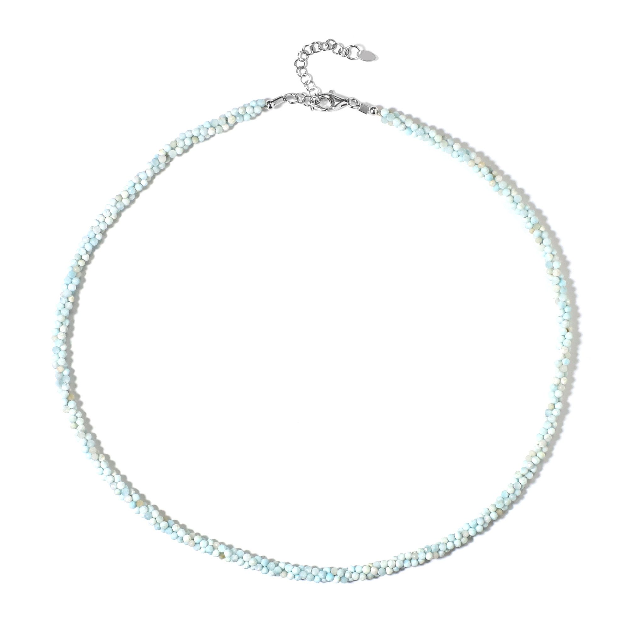 Silberkette Cavill Hemimorphit Kette 42,45 ct, 925 Silber, Blau-Weiße Perlen