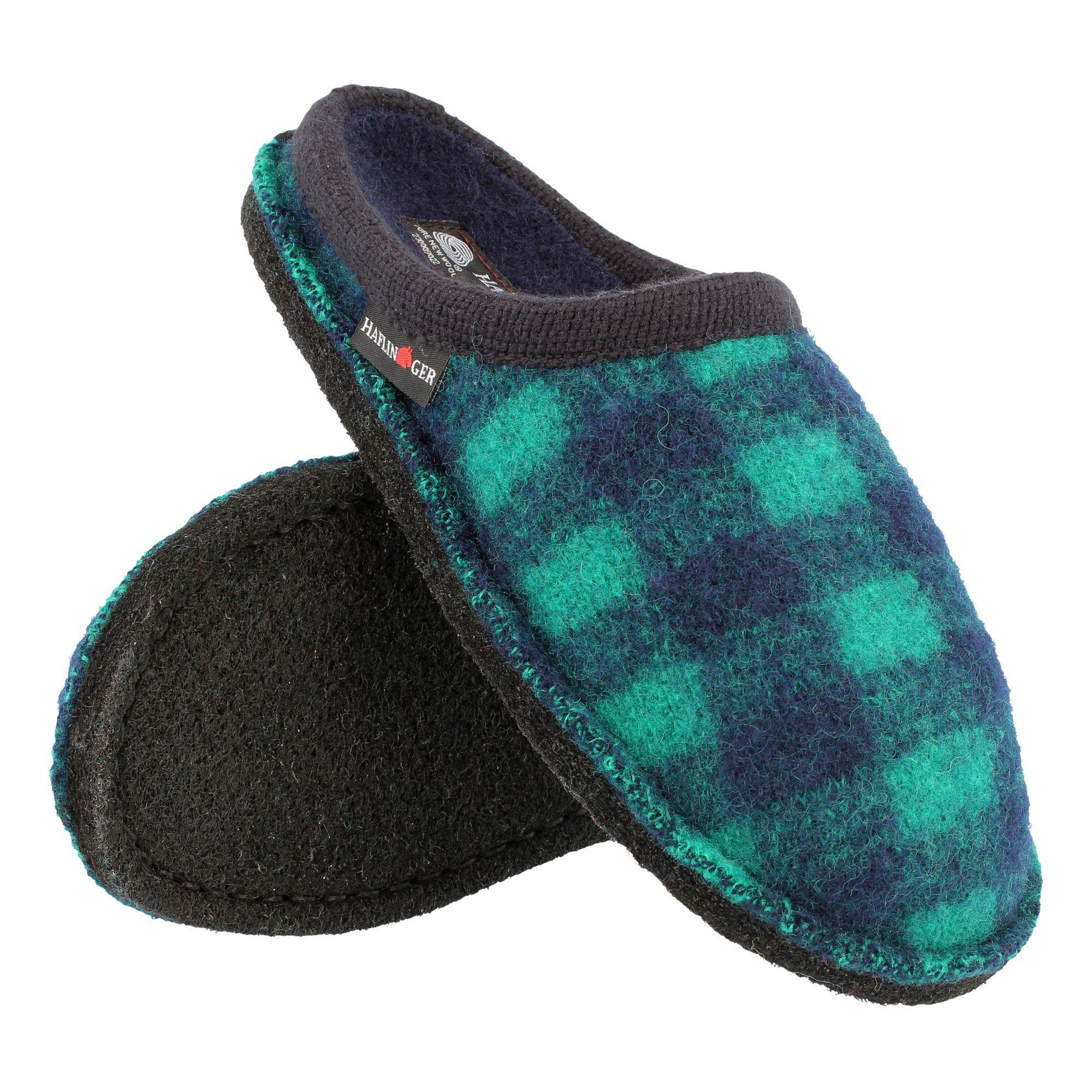 Haflinger Flair Plaid Pantoffeln Slipper aus gewalkter Wolle Karomuster Unisex Hausschuh