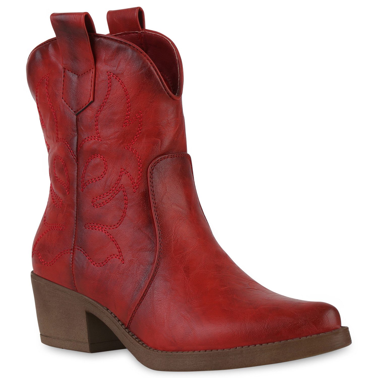 VAN HILL 21160236 SL 301-A31PU(PZ) Damen Stiefeletten Red PU 36 Cowboy Boots Damen Stiefeletten Spitze Cowboy Boots Stickereien Western