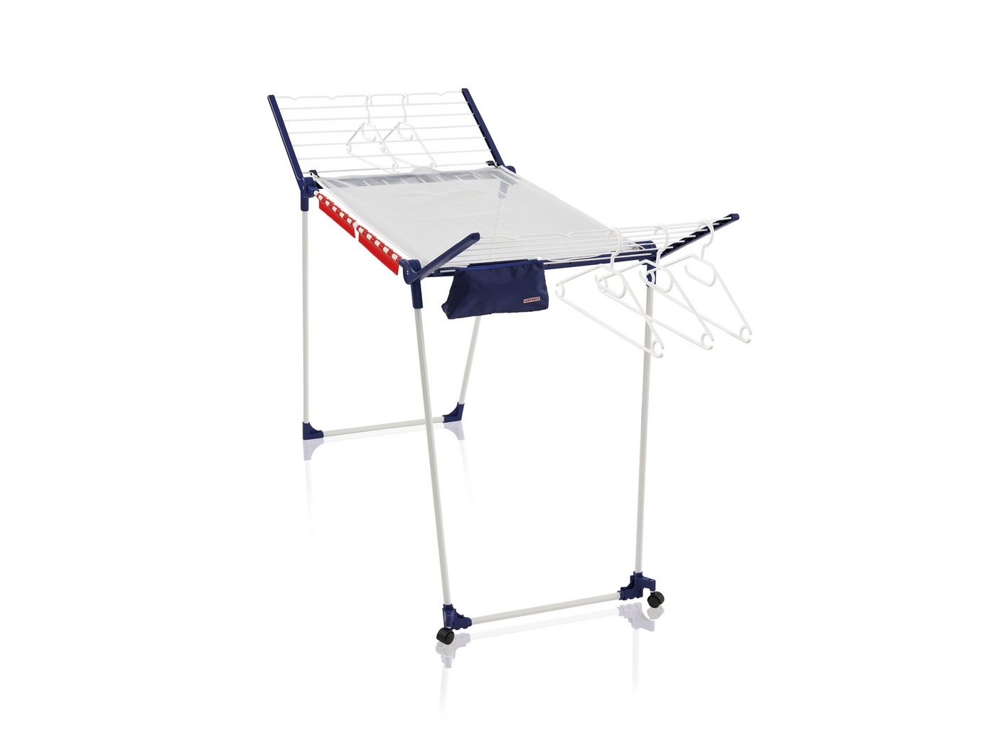 Leifheit Wäscheständer Standtrockner Pegasus 200 Solid Deluxe Mobile, 20m Trockenlänge, 107cm Flügelhöhe, mobil mit Rollen, Kleinteilehalter