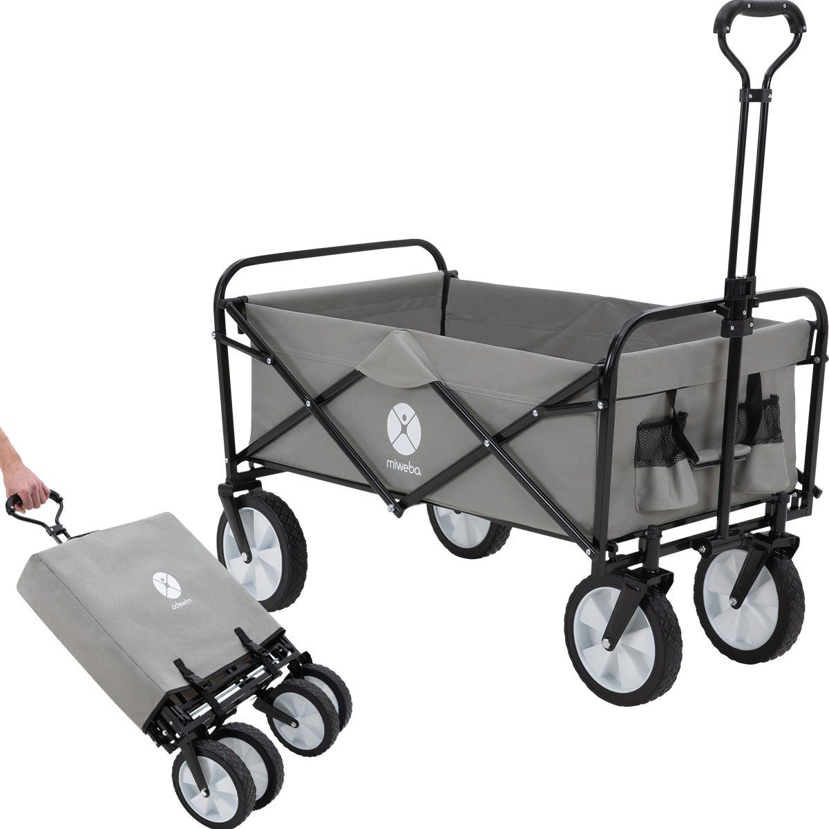 miweba Тележки Transportkarre Handwagen kompakter Тележки MB-35 (Bollerwagen faltbar für Kinder - klappbar - Gerätewagen - Faltwagen, 1-tlg., witterungsbeständig - ergonomischer Griff - aufgeklappt in 10 Sek), kleiner Wendekreis - widerstandsfähig - elastisch - reißfest