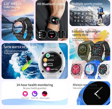 findtime Schlaftracking, Sportmodi Smartwatch (1.28 Zoll, Android, iOS), mit Telefonfunktion,Kompassuhr,Gesundheitsüberwachung,Herzfrequenz