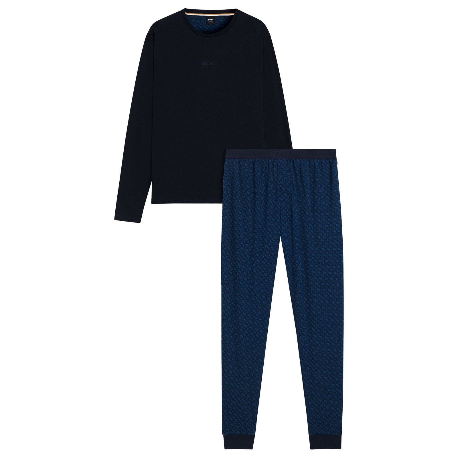 BOSS Pyjama Relax Long Set (2 tlg) mit aufgesetztem Markenschriftzug