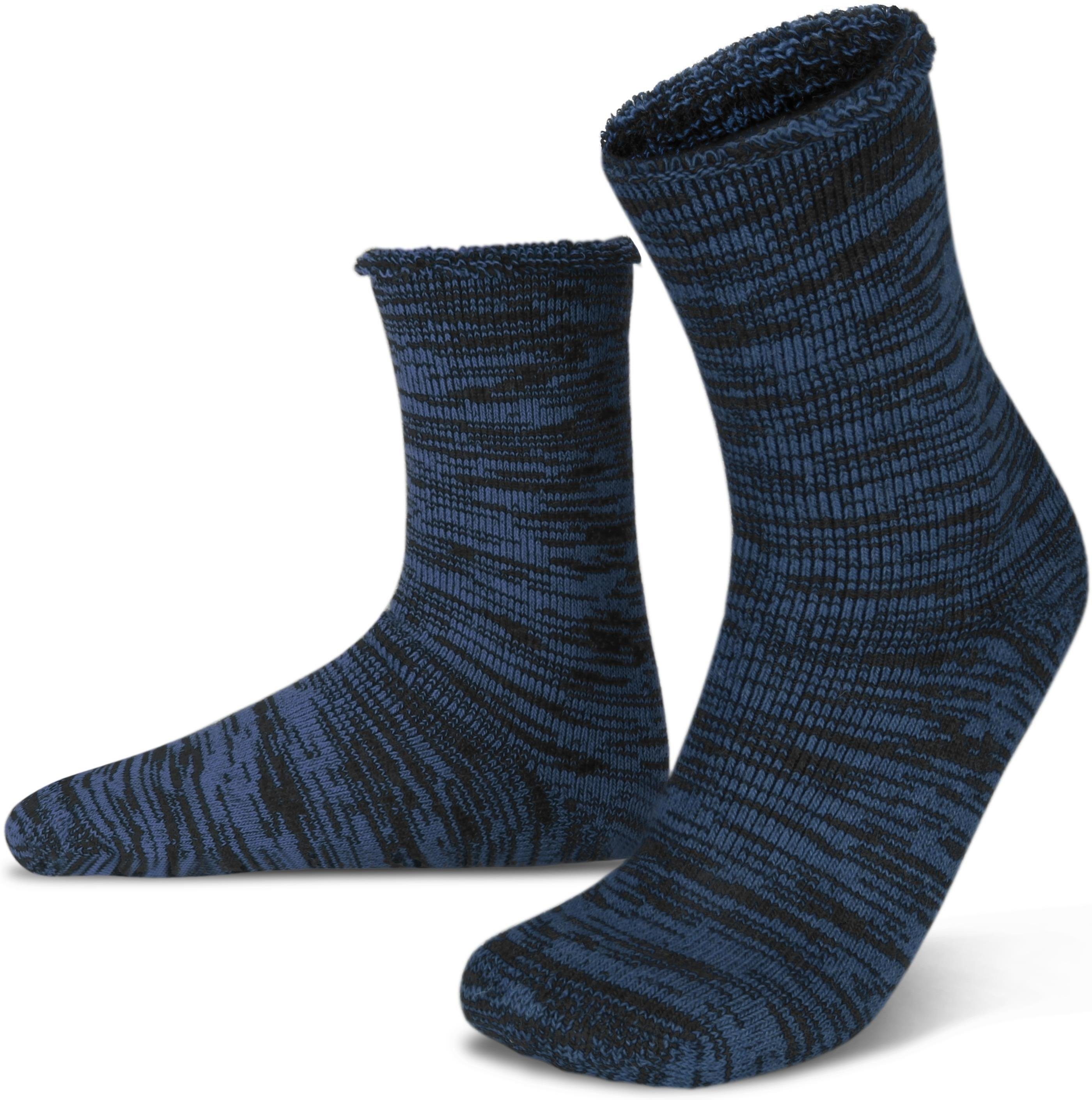 gefüttert Farbige Husky Polar Vollplüsch-Socken durchgehend Dunkelblau/Schwarz Thermosocken Wolle mit