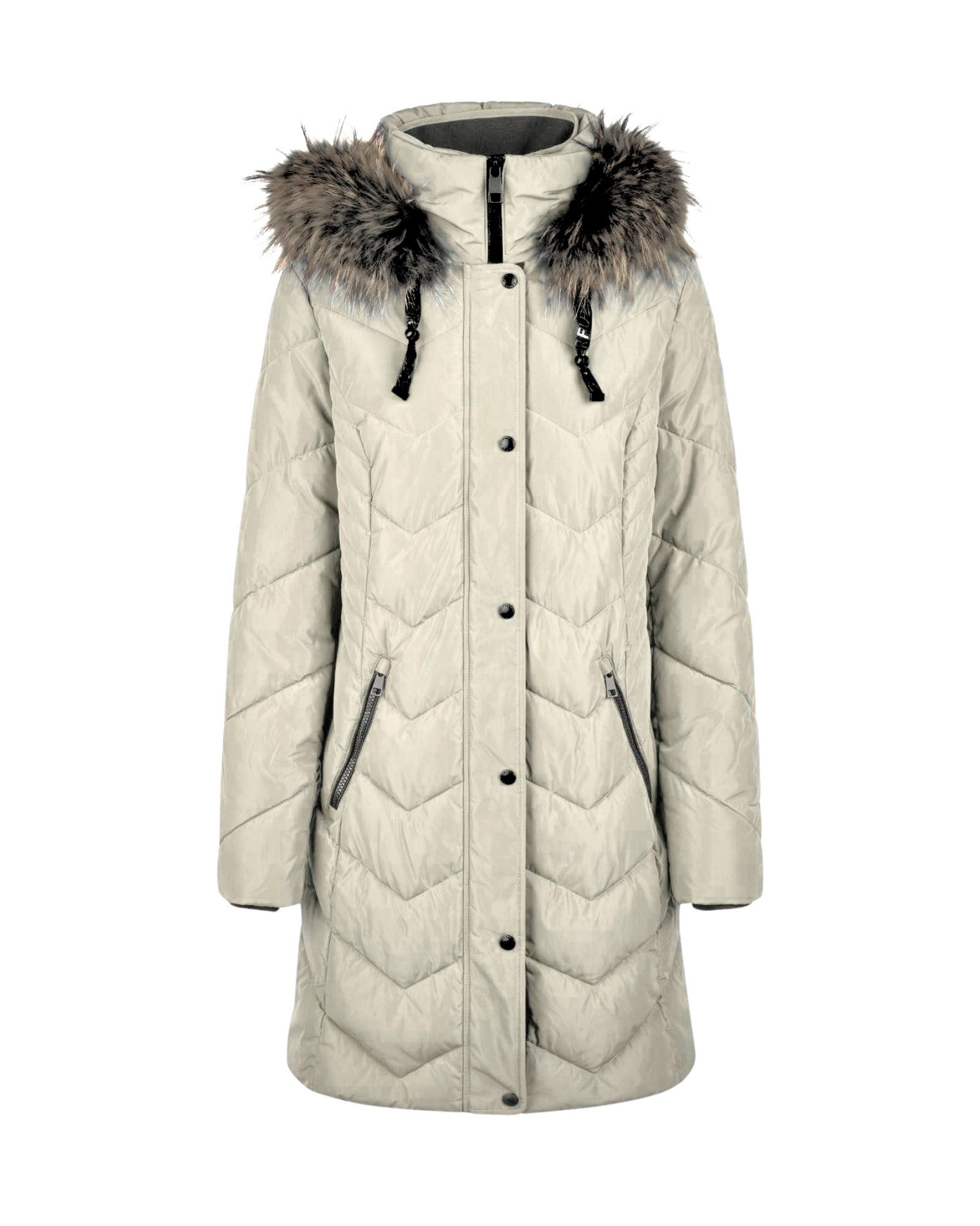 Barbara Lebek Steppmantel - Wintermantel mit Kapuze ? wattierter Damenmantel ? mit Fellbesatz