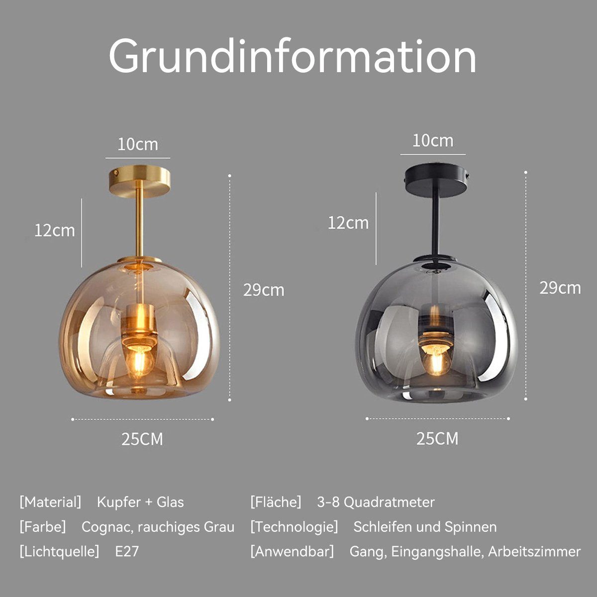 Glas-Kronleuchter Lichtquelle,E27,Φ25*H29cm Lüster Schwarz Hängeleuchten Schirm,Ohne DOPWii