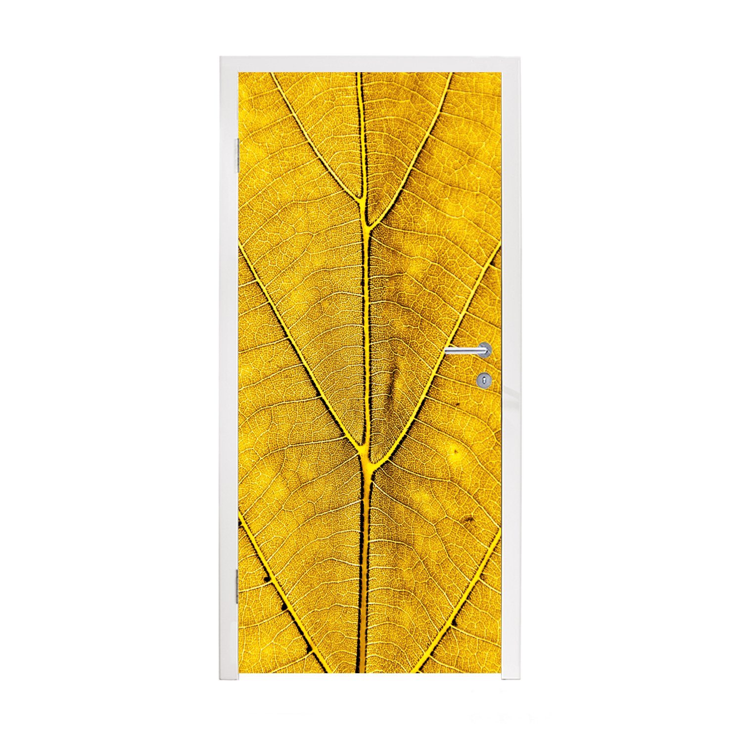 MuchoWow Türtapete Blätter - Pflanzen - Gelb, Matt, bedruckt, (1 St), Fototapete für Tür, Türaufkleber, 75x205 cm
