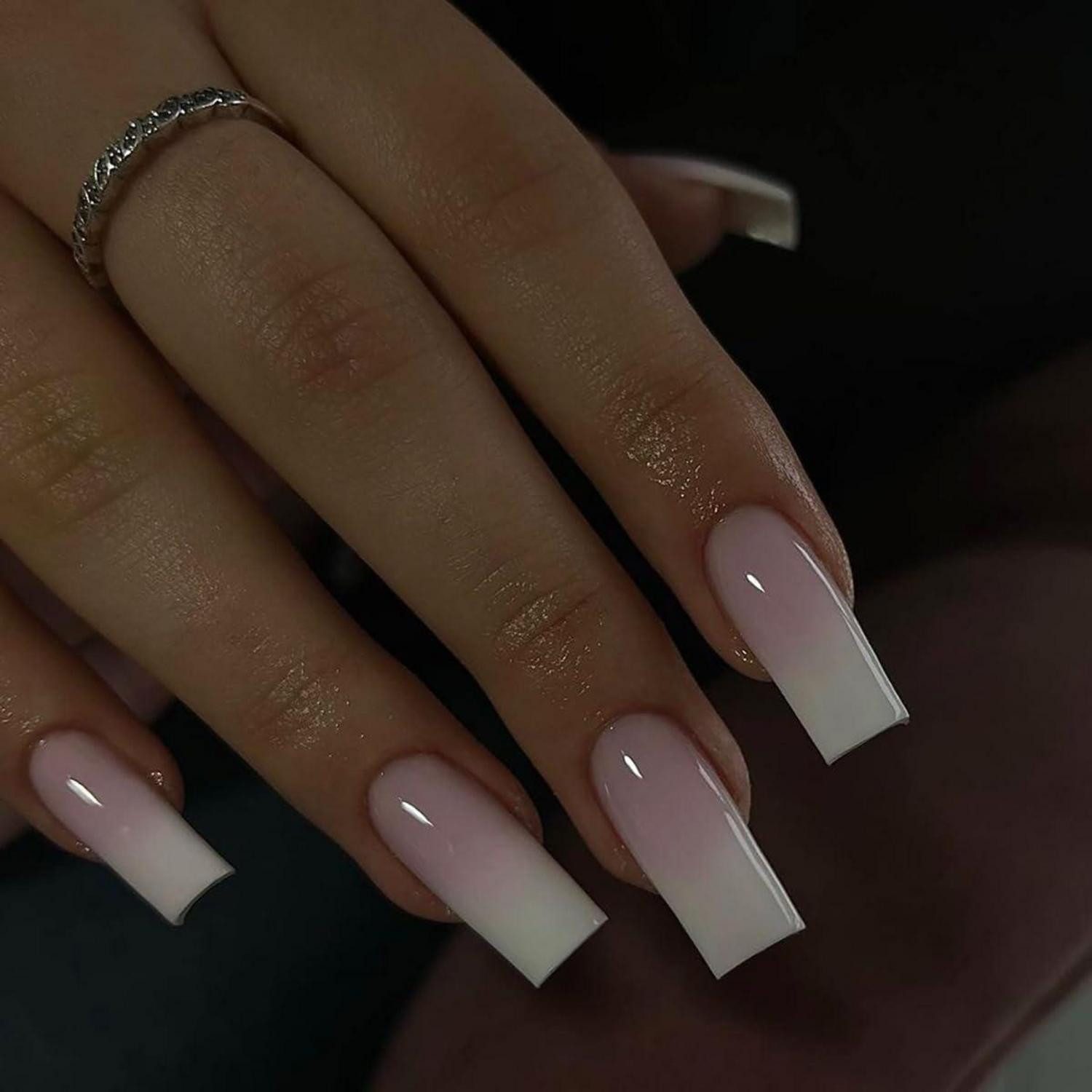 LuxusKollektion Kunstfingernägel Künstliche Nägel lang Square rosa weiß Verlauf 24er Set mit Kleber