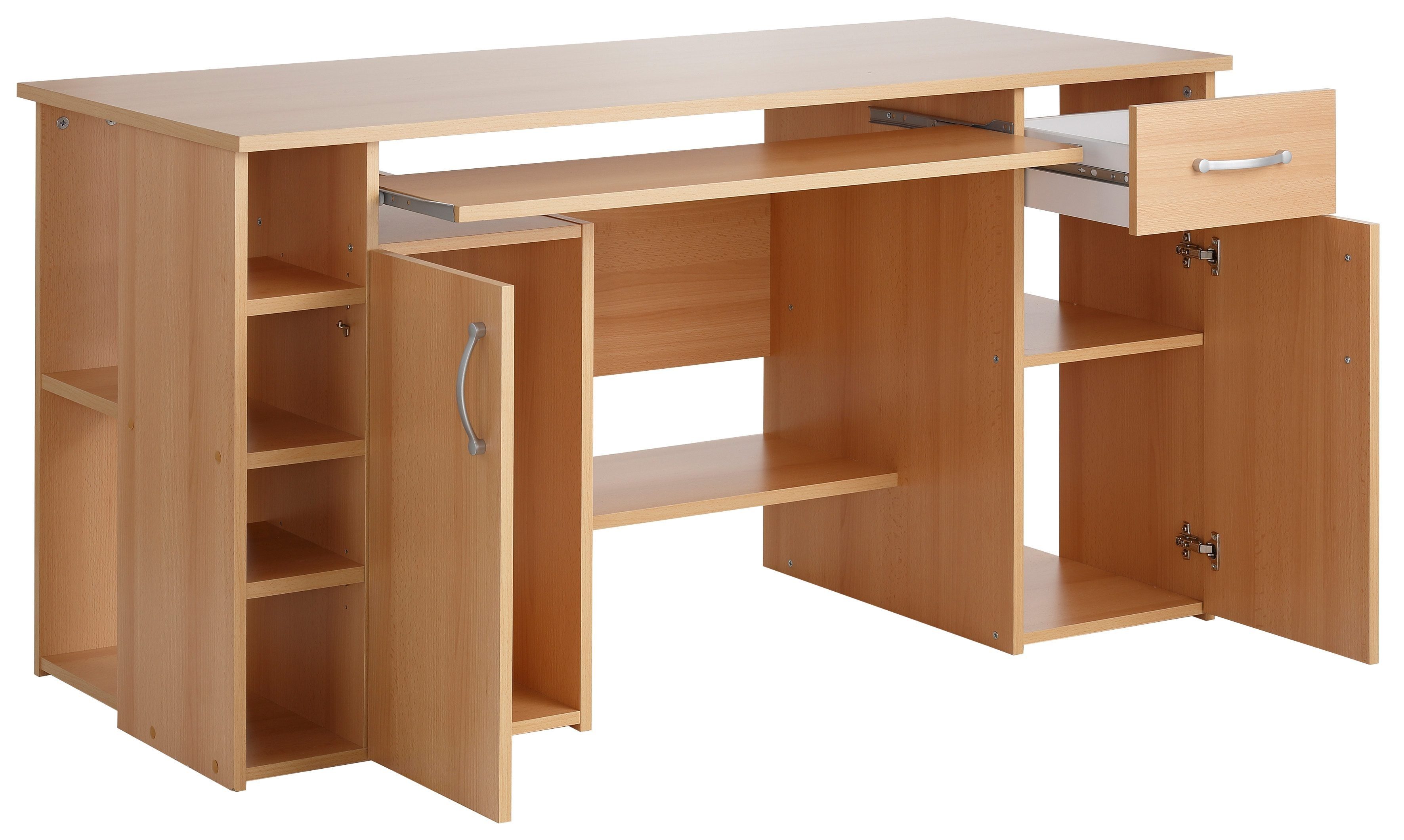VOGL Möbelfabrik Schreibtisch Tim mit seitlich offenen Fächern & Tastaturauszug, Druckerablage, 1 Schublade, Breite 138 cm, Made in Germany