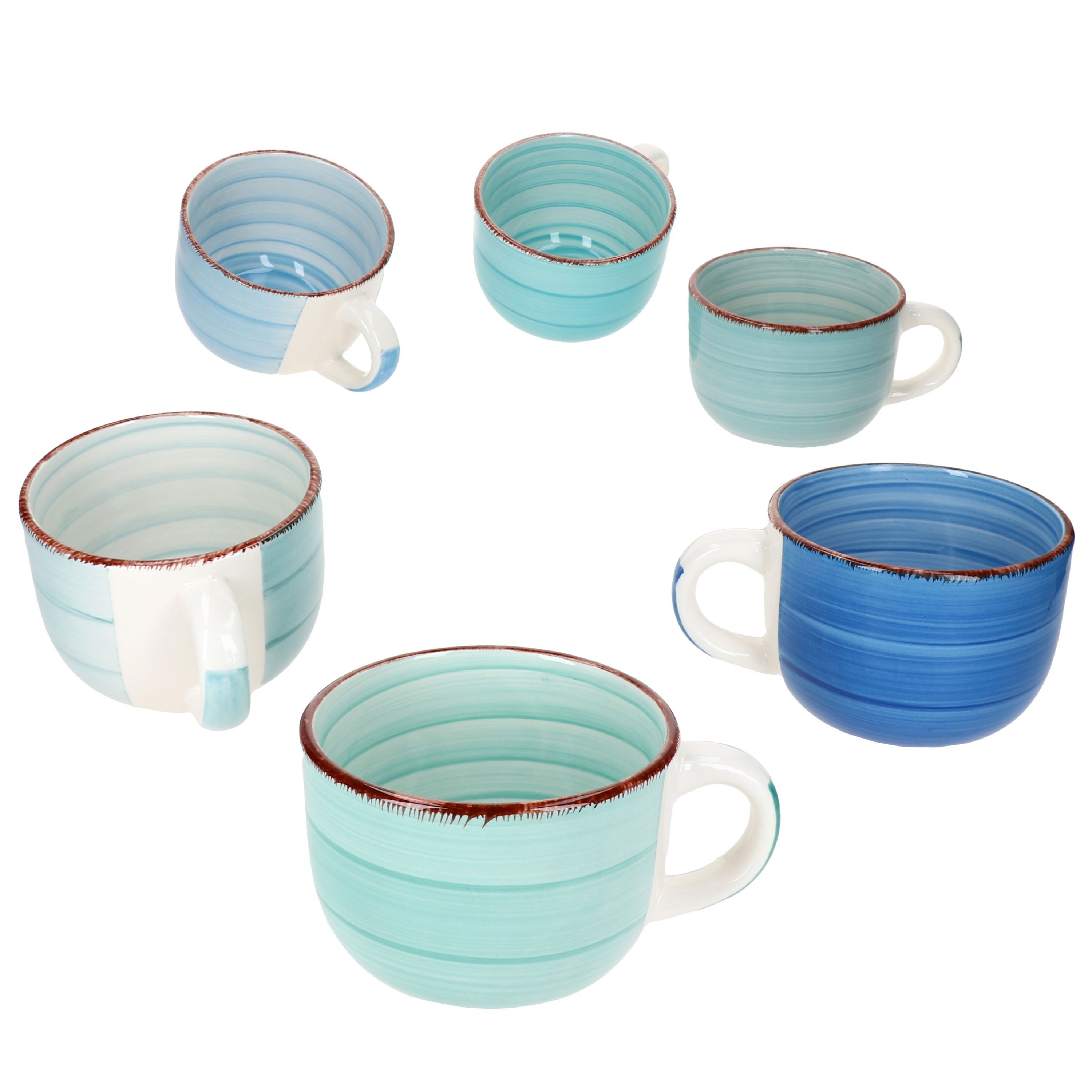 MamboCat Becher 6er Set Blue Jumbotasse 400ml 6 Personen blaue XL-Becher, Steingut – Bild 2 von 5