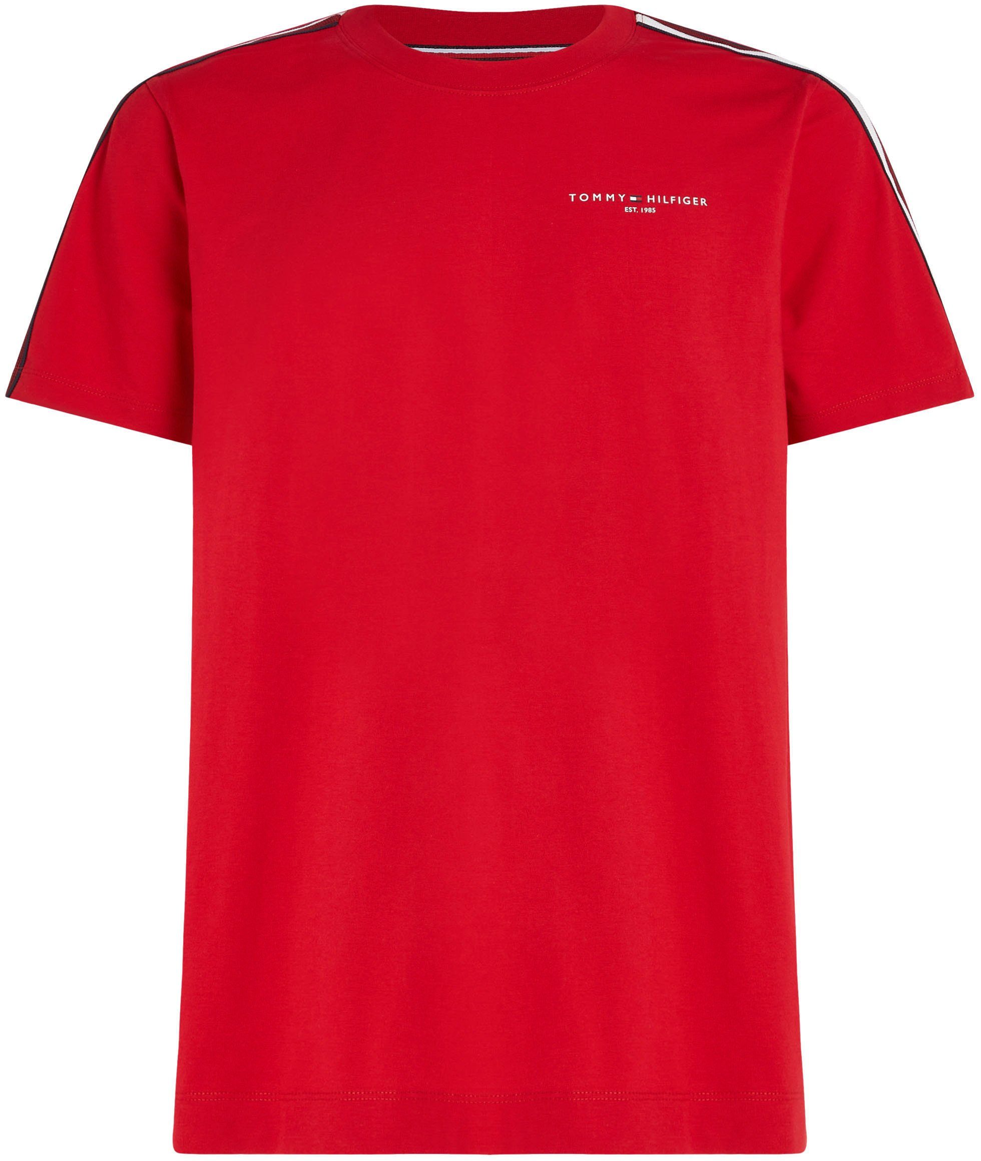 Tommy Hilfiger Rundhalsshirt GLOBAL STRIPE an beiden TH-Farben PREP Primary Red Streifen TEE mit Ärmeln in