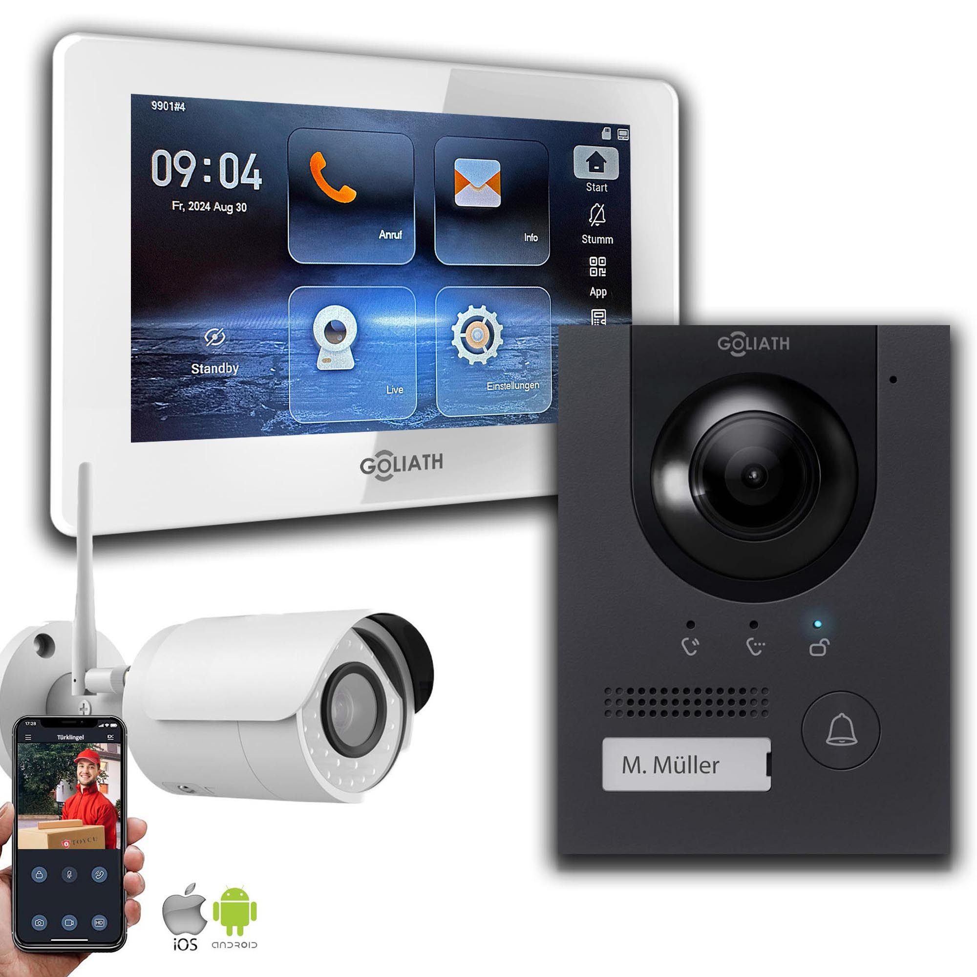 Goliath Intercom Video-Türsprechanlage Gegensprechanlage mit Kamera Goliath IP 2-Draht Anthrazit 1-Monitor 1- (Privat oder Gewerblich)