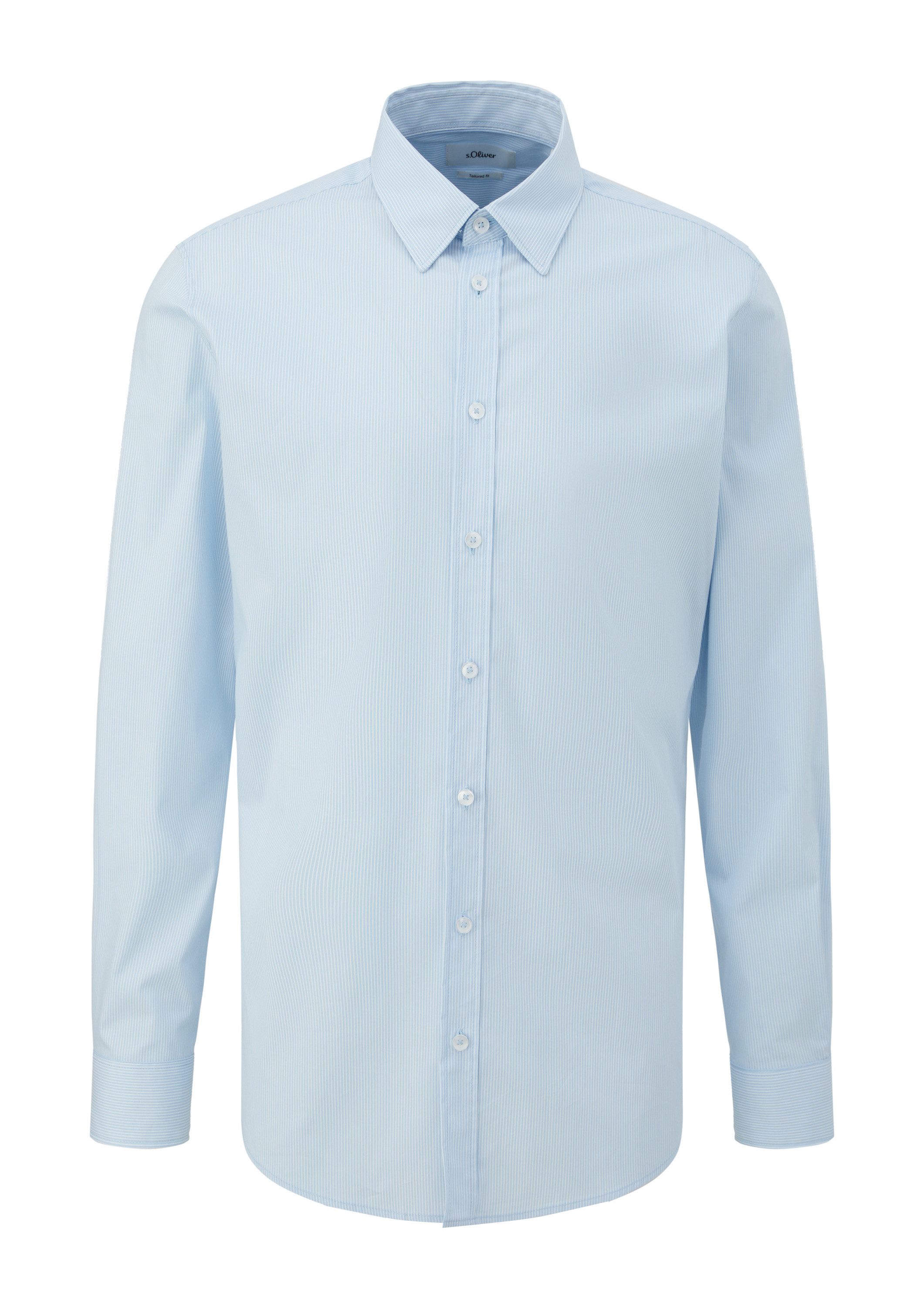 s.Oliver Langarmhemd Hemd Gestreiftes, elastisches Hemd aus Baumwollmix