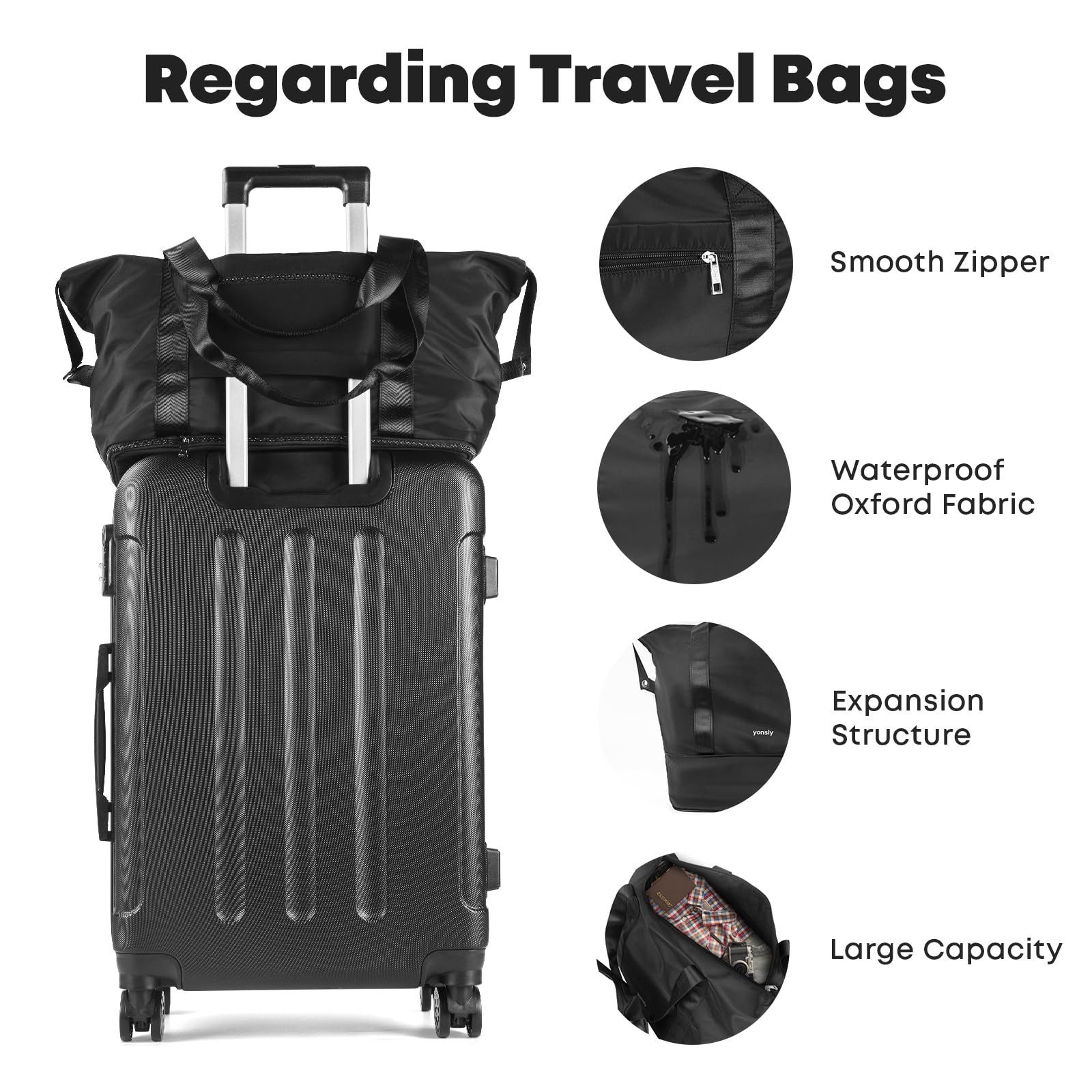 YONSLY Reisetasche Leichte Weekender-Reisetasche mit Kulturbeutel für (Spar-Set, Reisetasche + Kulturbeutel), Erweiterbar, mit Trolleygurt, Nylon-Gewebe, waschbar und leicht