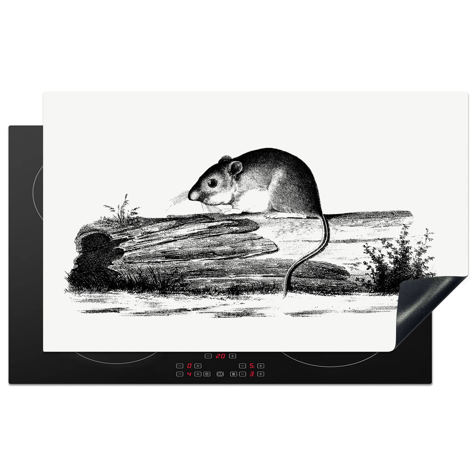 (1 Herdblende-/Abdeckplatte Arbeitsplatte MuchoWow Maus tlg), Retro 83x51 - Tiere, Ceranfeldabdeckung, cm, - küche Vinyl, für