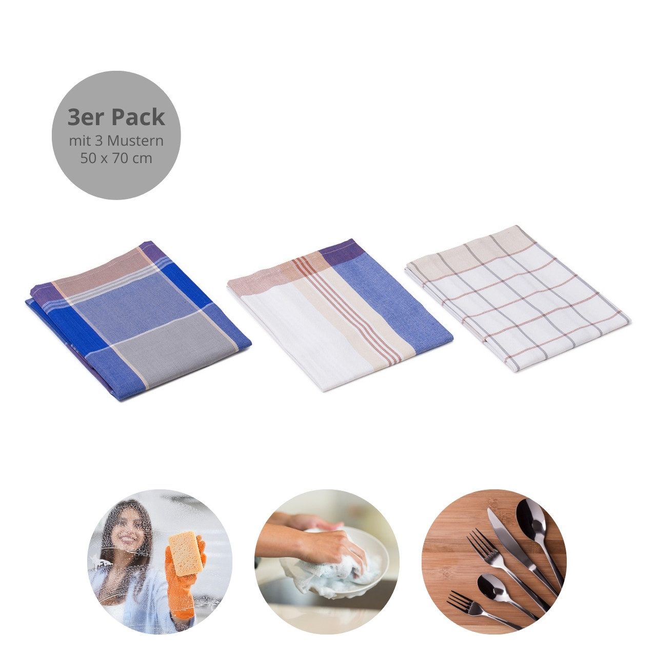 liebling Geschirrtuch Polier -und Geschirrtuch, (3er Pack, 2 karierte und 1 gestreiftes Tuch), ideal zum Abtrocknen von Geschirr, besonders saugfähig, Ökotex 100