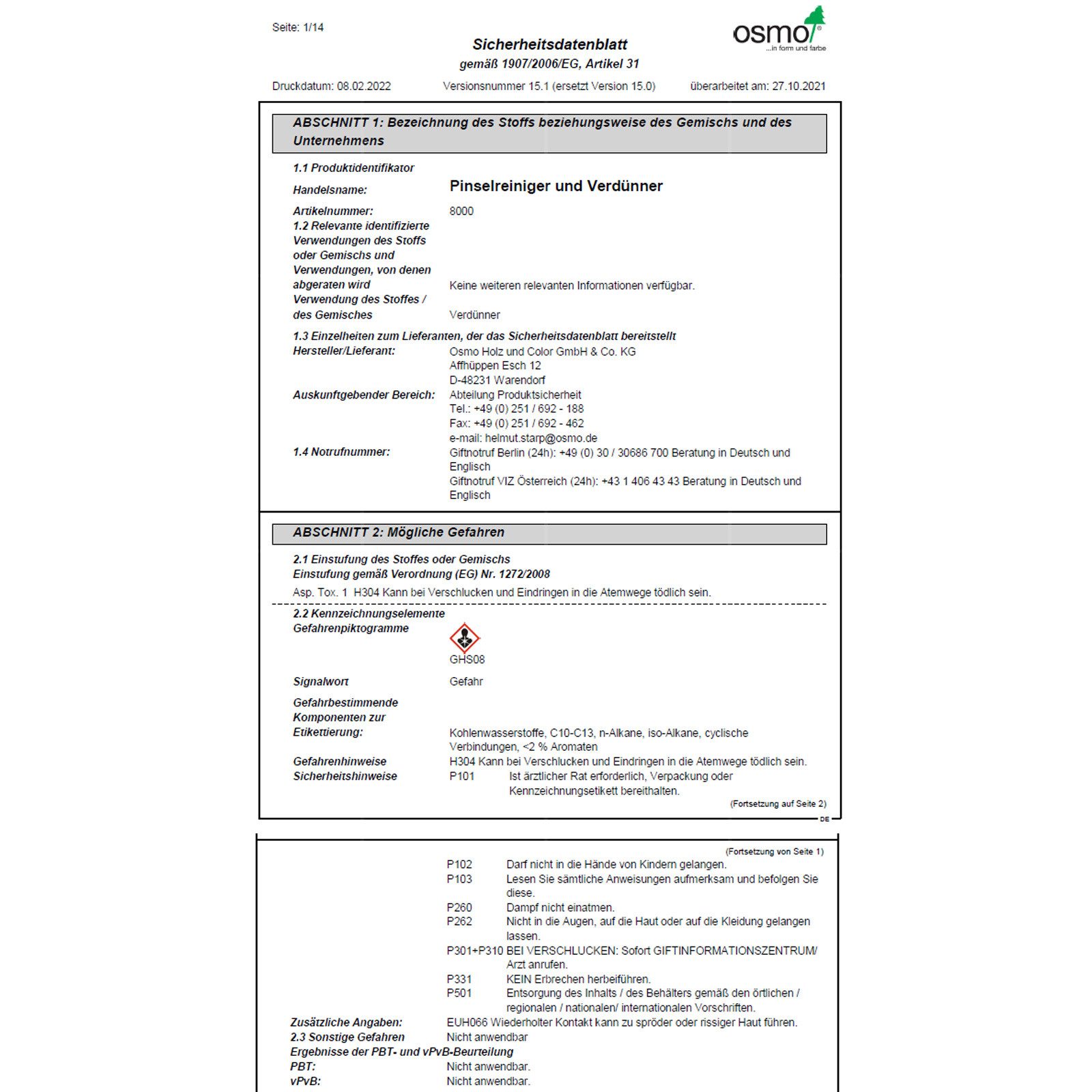 osmo Universal-Verdünner Pinselreiniger und Verdünner 1 LTR