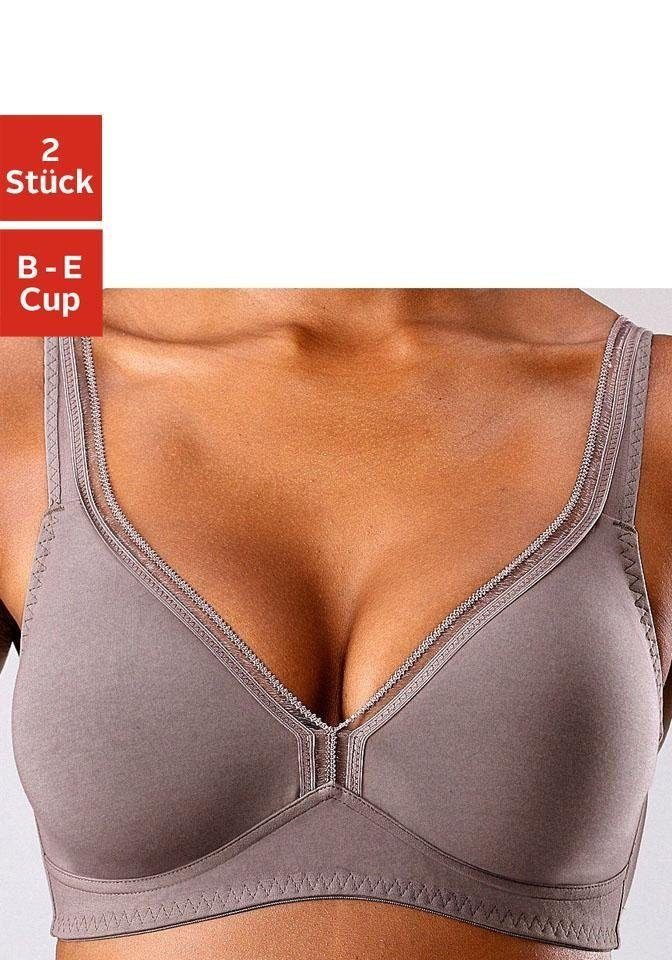 petite fleur by Lascana T-Shirt-BH, BH ohne Bügel, Entlastungs-BH, Baumwoll-BH (Packung, 2 Stück) mit breiten Trägern, große Größen, bequemer BH