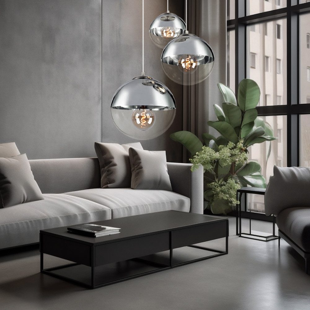 GLOBO LIGHTING Kugelleuchte, Leuchtmittel nicht inklusive, Hänge Leuchte Kugeln transparent Glas Nickel matt Chrom Wohn Zimmer