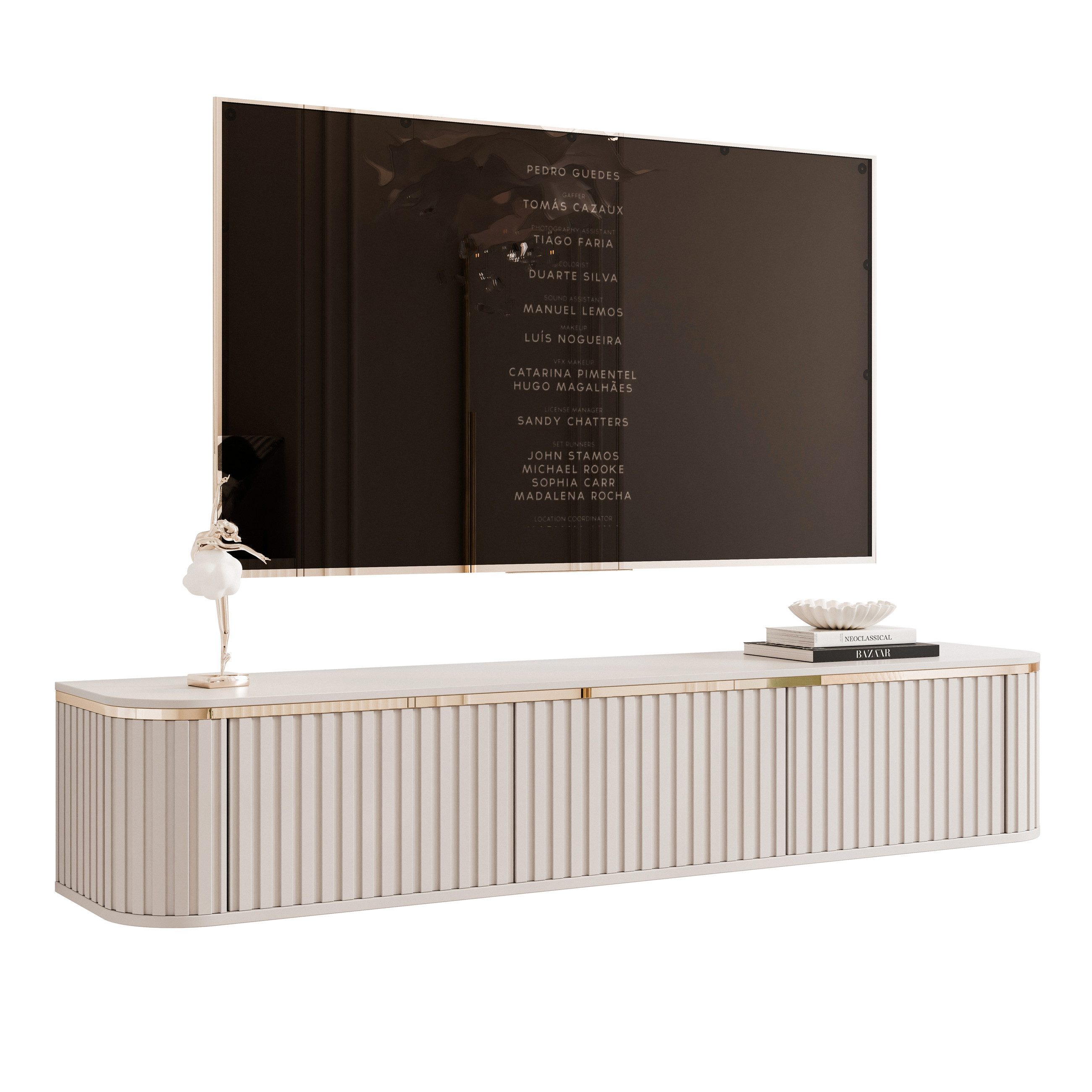 yourhouse24 Lowboard Geriffeltes TV-board (165 cm) in Kaschmir mit Gold-Akzent & LED