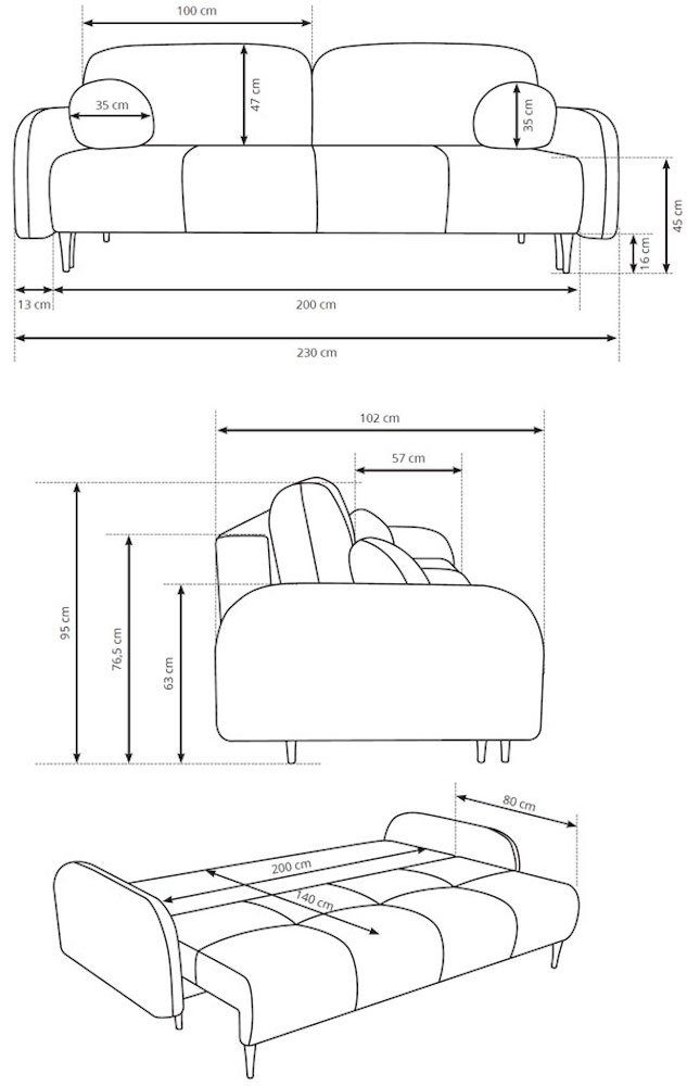 Schlaffunktion Bettkasten mit Feldmann-Wohnen 2-Sitzer und Cloud, 230cm Farbe wählbar beige