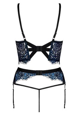 Obsessive Set: Bügel-BH Yassmyne 3 tlg. Dessous-Set BH, String und Strumpfhalter - blau