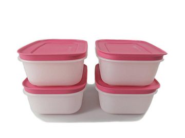 TUPPERWARE Frischhaltedose Eis-Kristall 450 ml (4) weiß/pink + SPÜLTUCH