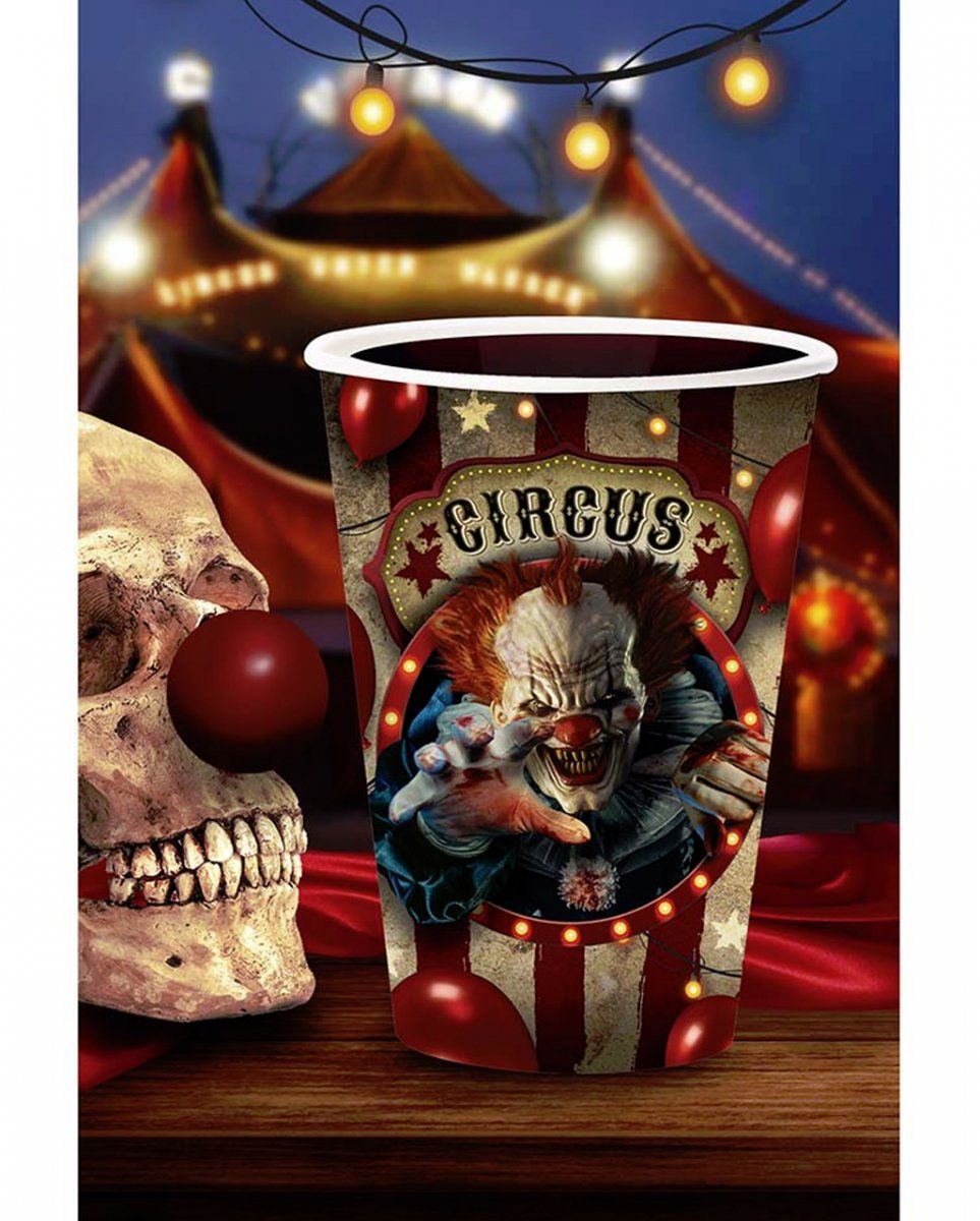 Pappe 6, Circus Halloween Pappbecher Einweggeschirr-Set Horrorclown groß für Horror-Shop